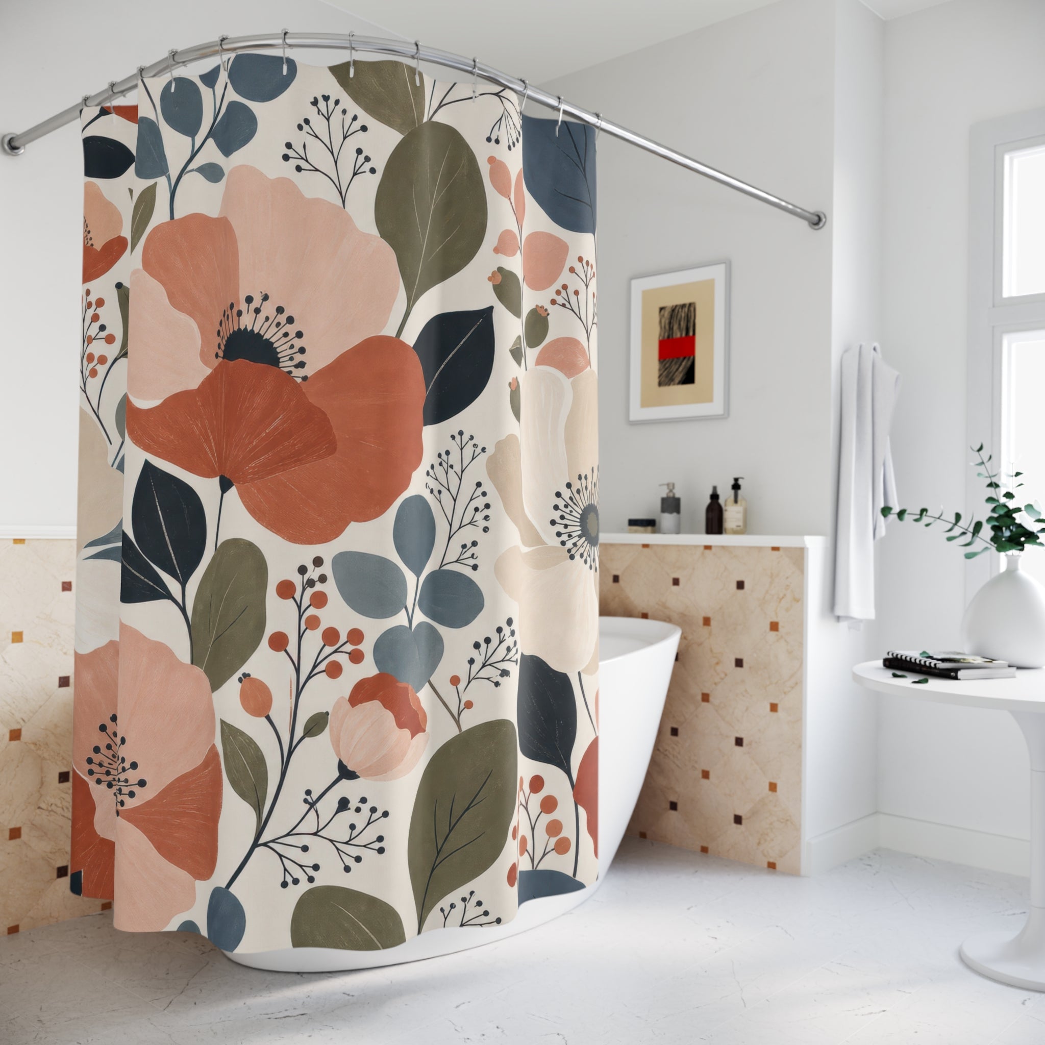 Modern Coral Poppy Shower Curtain