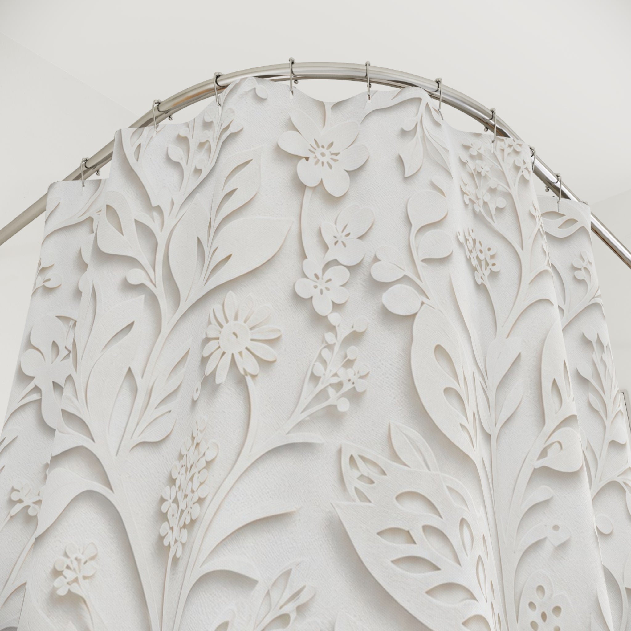 White Papercut Floral Shower Curtain