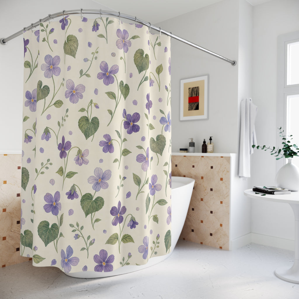 Violet Flower Purple Floral Cottage Cottagecore Beige Cream Shower Curtain