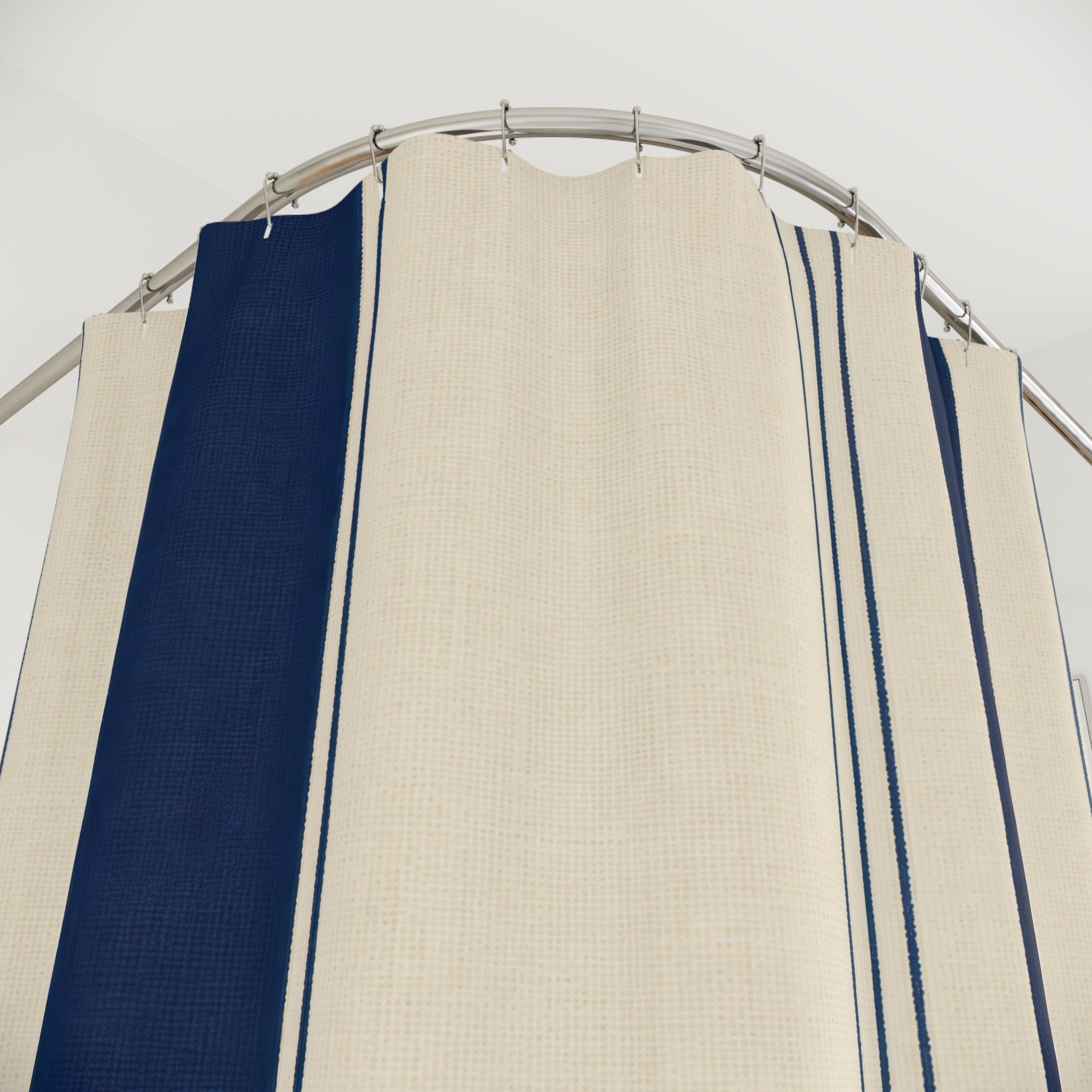 Navy Blue Cream Pinstripe Shower Curtain