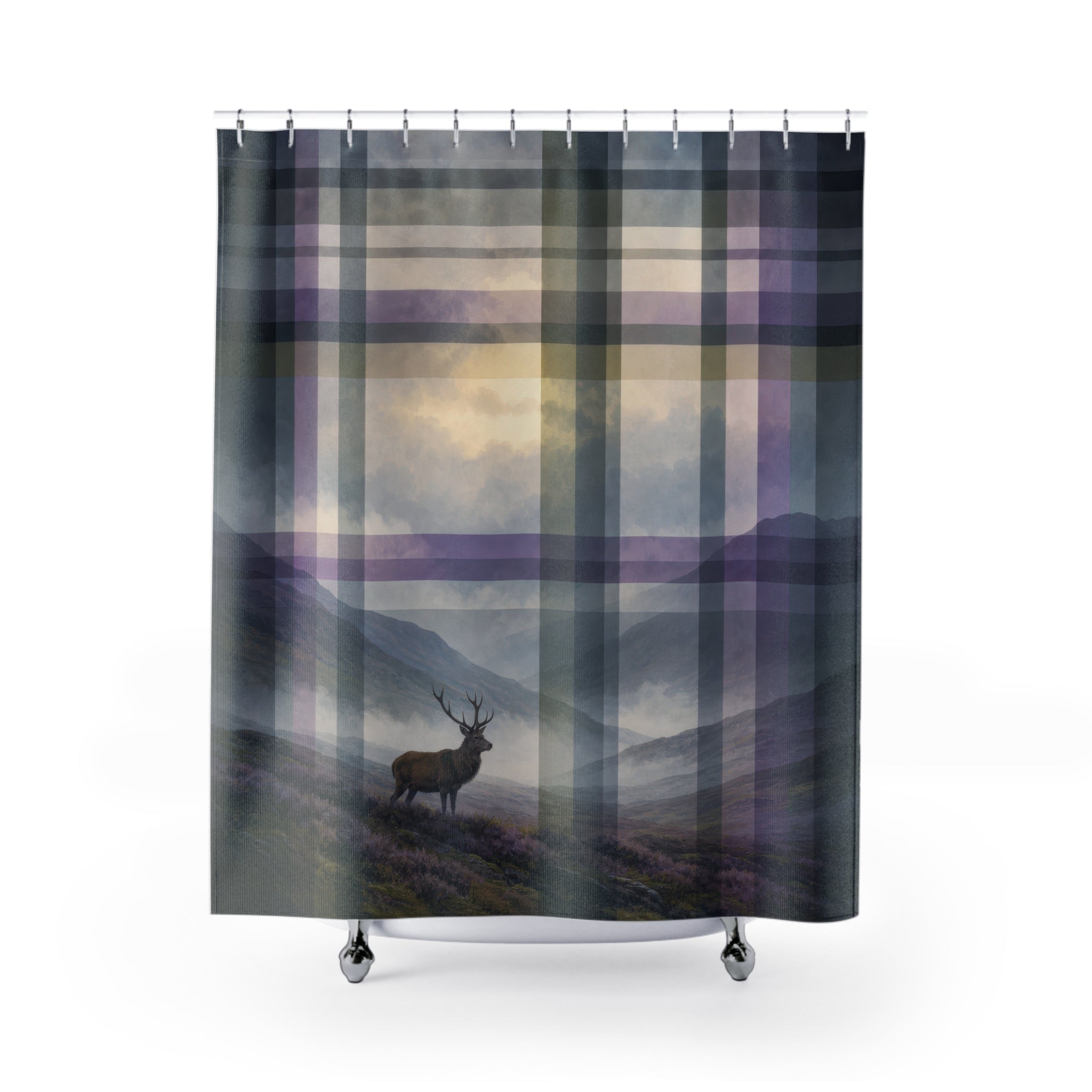 Highland Stag Plaid Shower Curtain