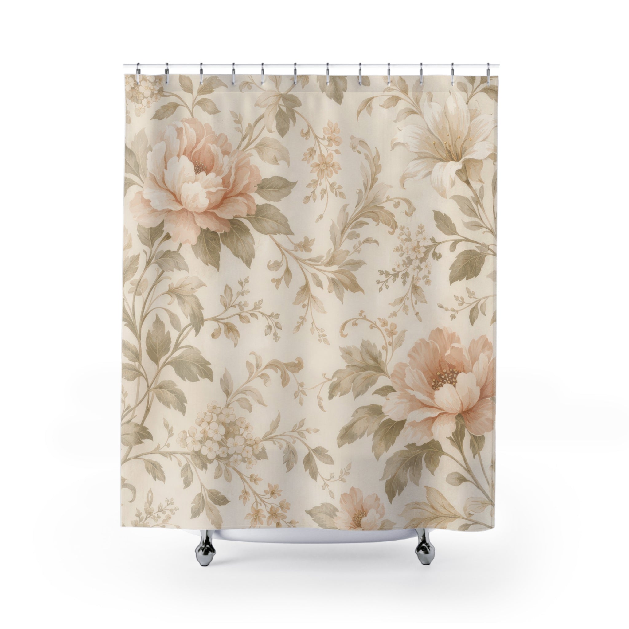 Shabby Chic Floral Shower Curtain – Blush Ivory