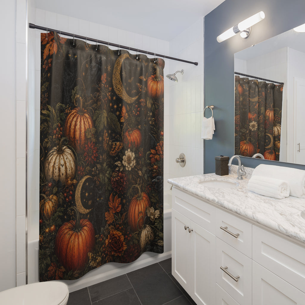Halloween Shower Curtain: Gothic Pumpkin Cat