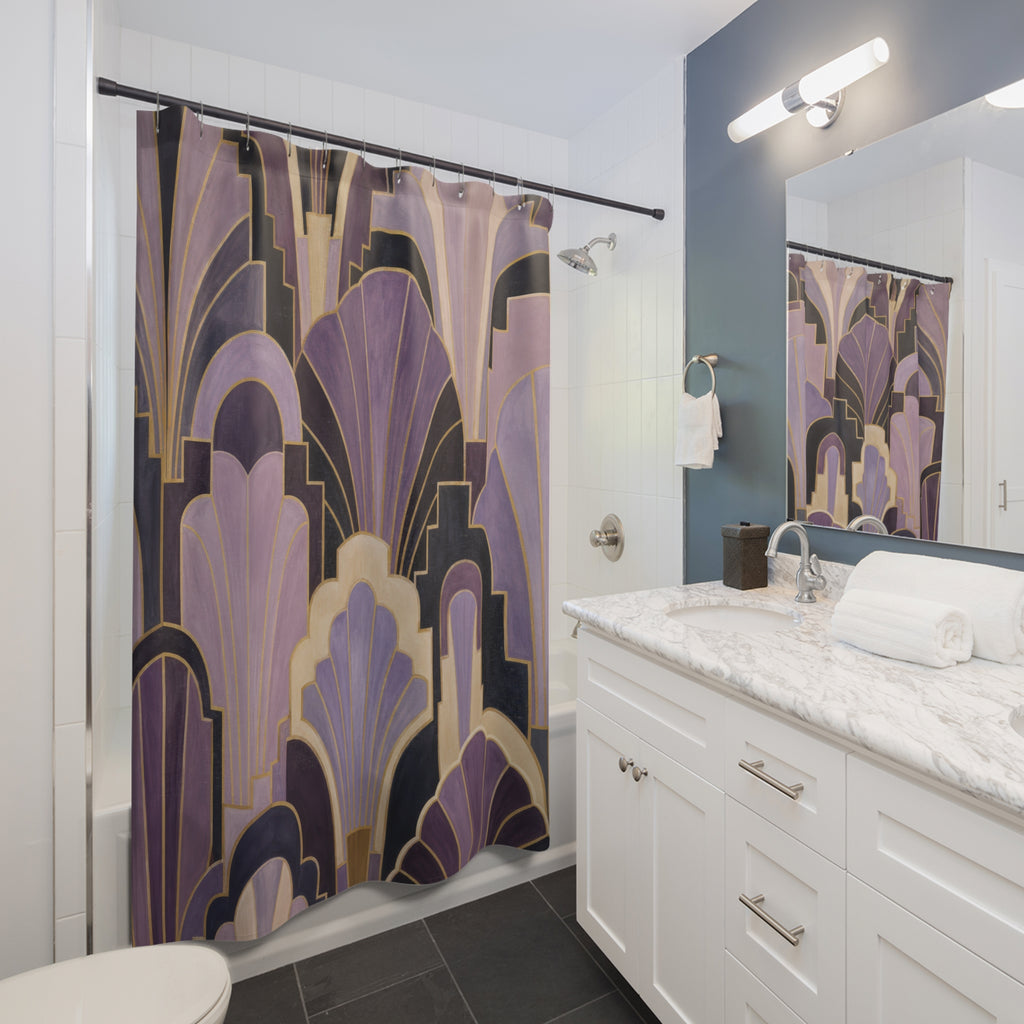 Lavender Plum Art Deco Fan Shower Curtain