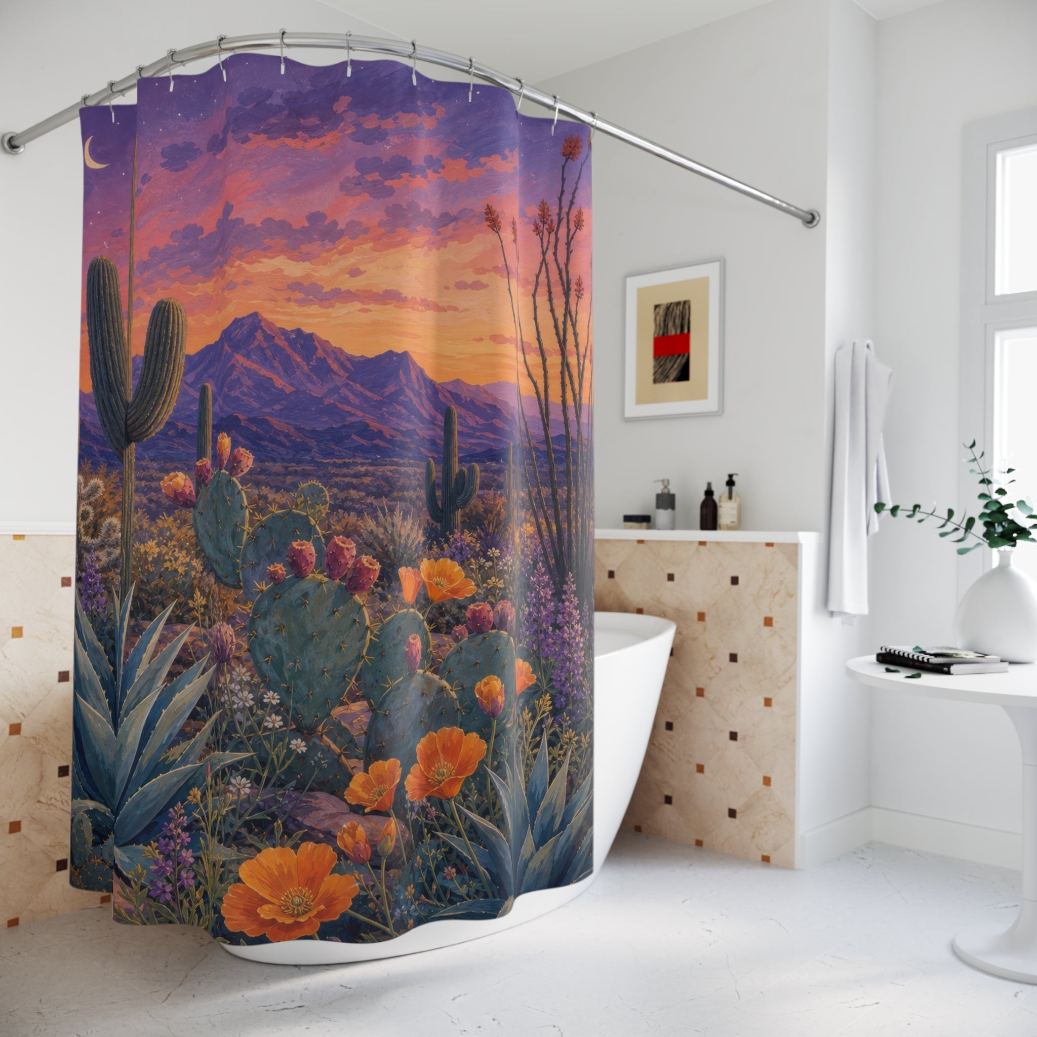 Gouache Desert Garden Twilight Shower Curtain