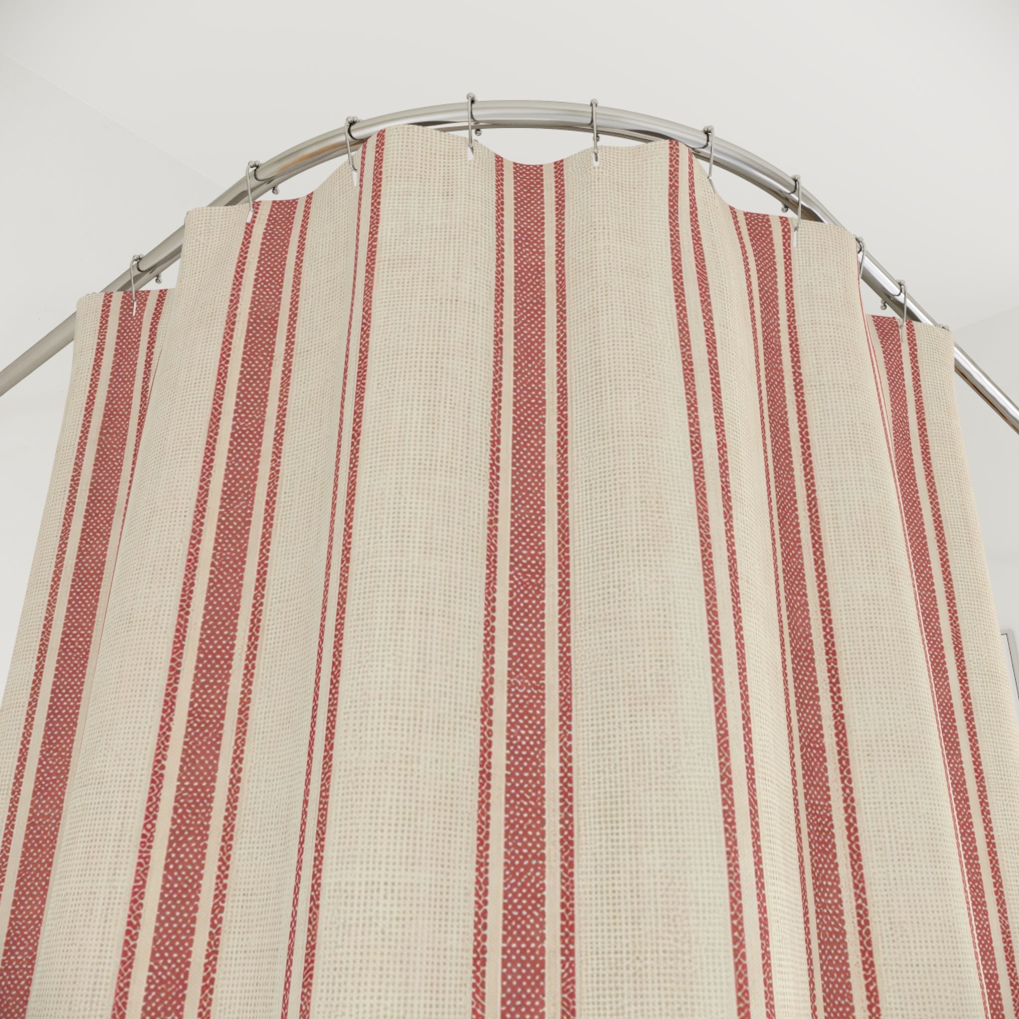 Red and White Ticking Stripe Shower Curtain