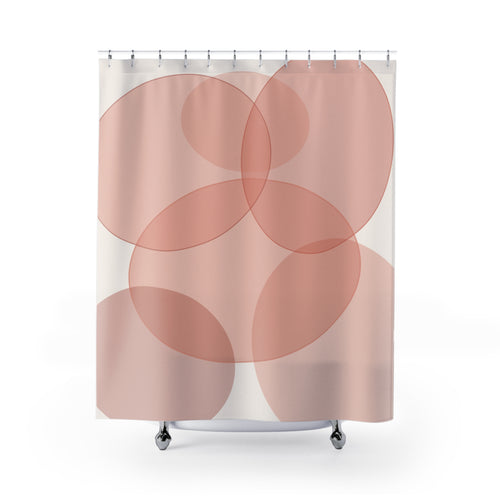 Abstract Coral and Beige terracotta shower curtain with full front view