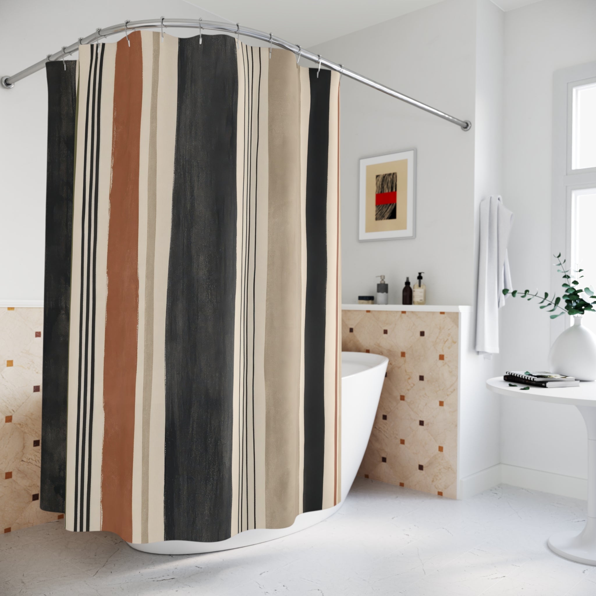 Black Rust Vertical Stripe Shower Curtain