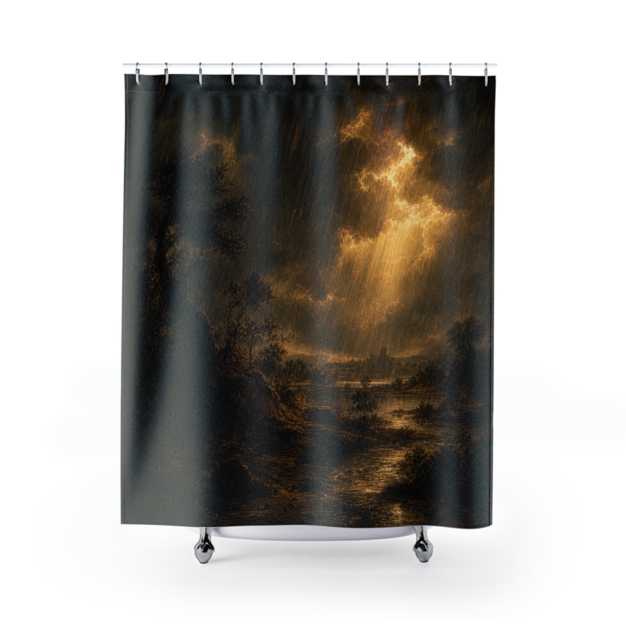 Gold Chiaroscuro Storm Print Shower Curtain