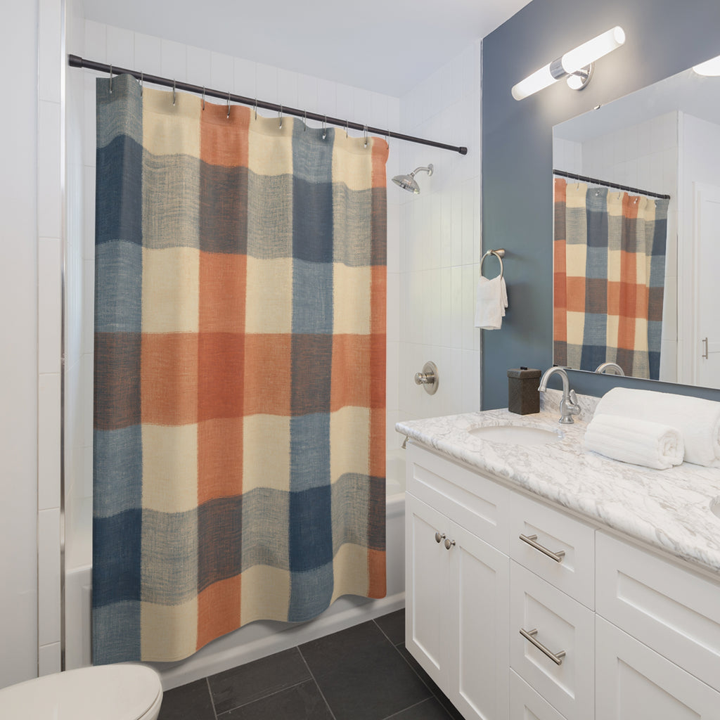 Blue Coral Farmhouse Plaid Shower Curtain