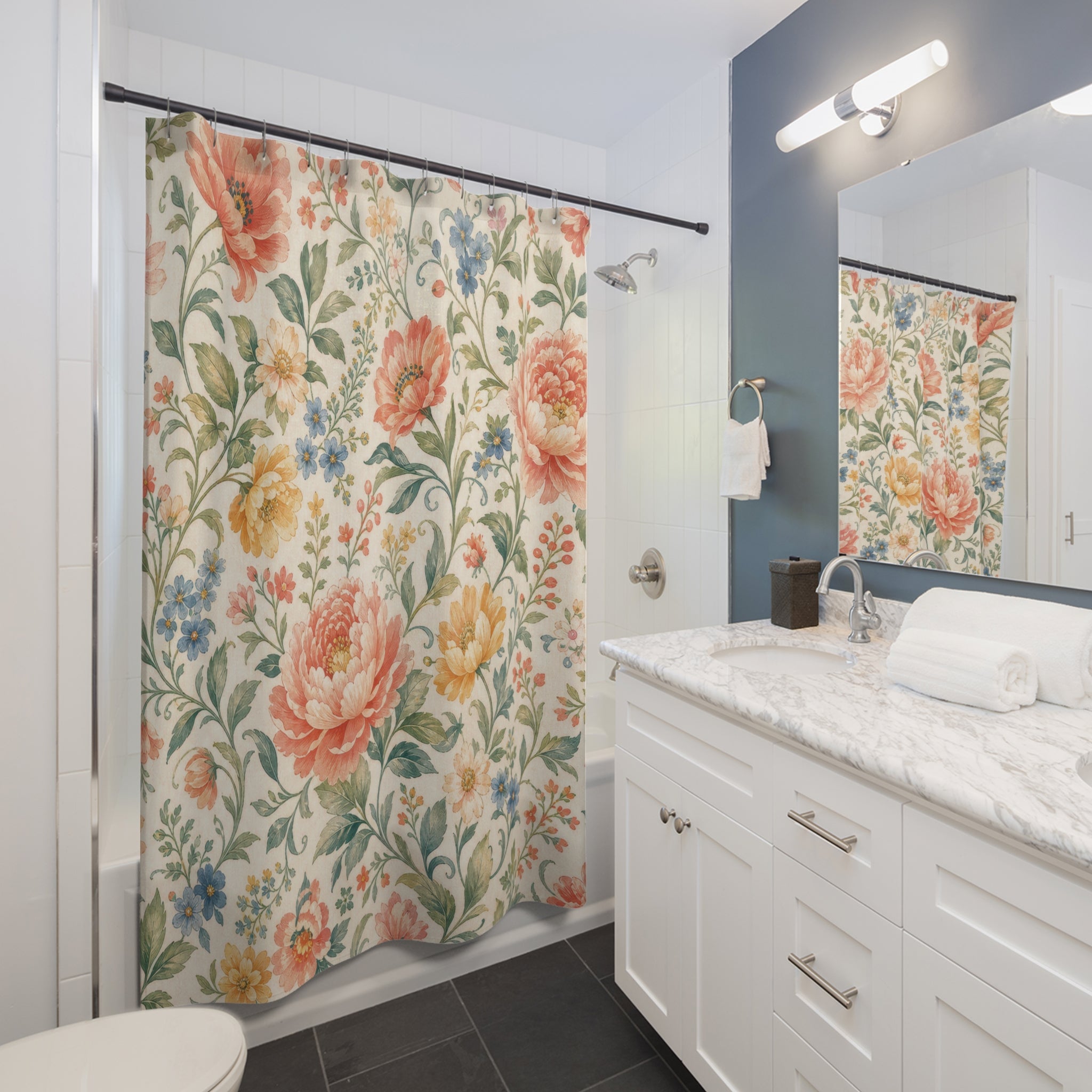 Floral Pattern Shower Curtain: Coral Pink Garden Botanical
