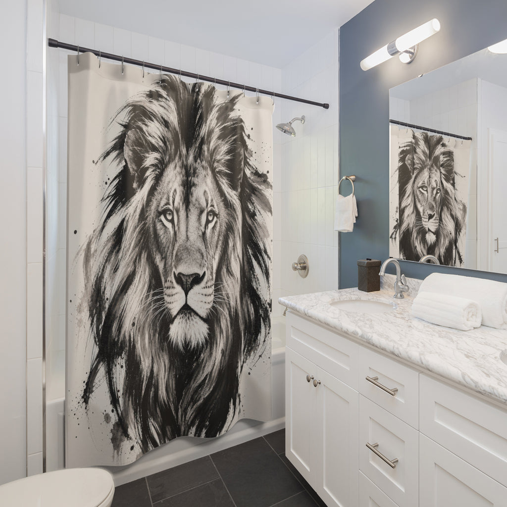 Black White Ink Animal Portrait Shower Curtain