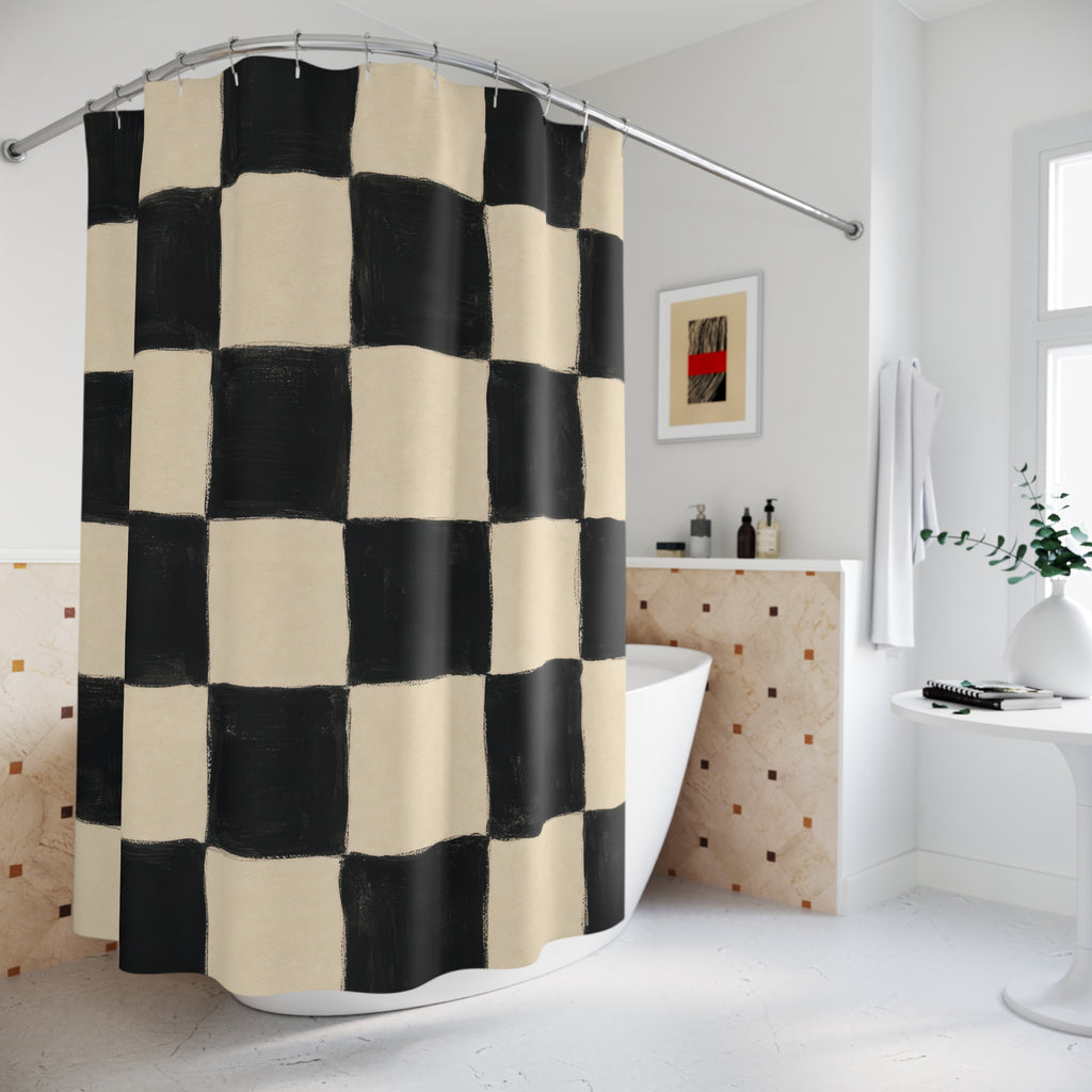 Black Cream Checkerboard Shower Curtain