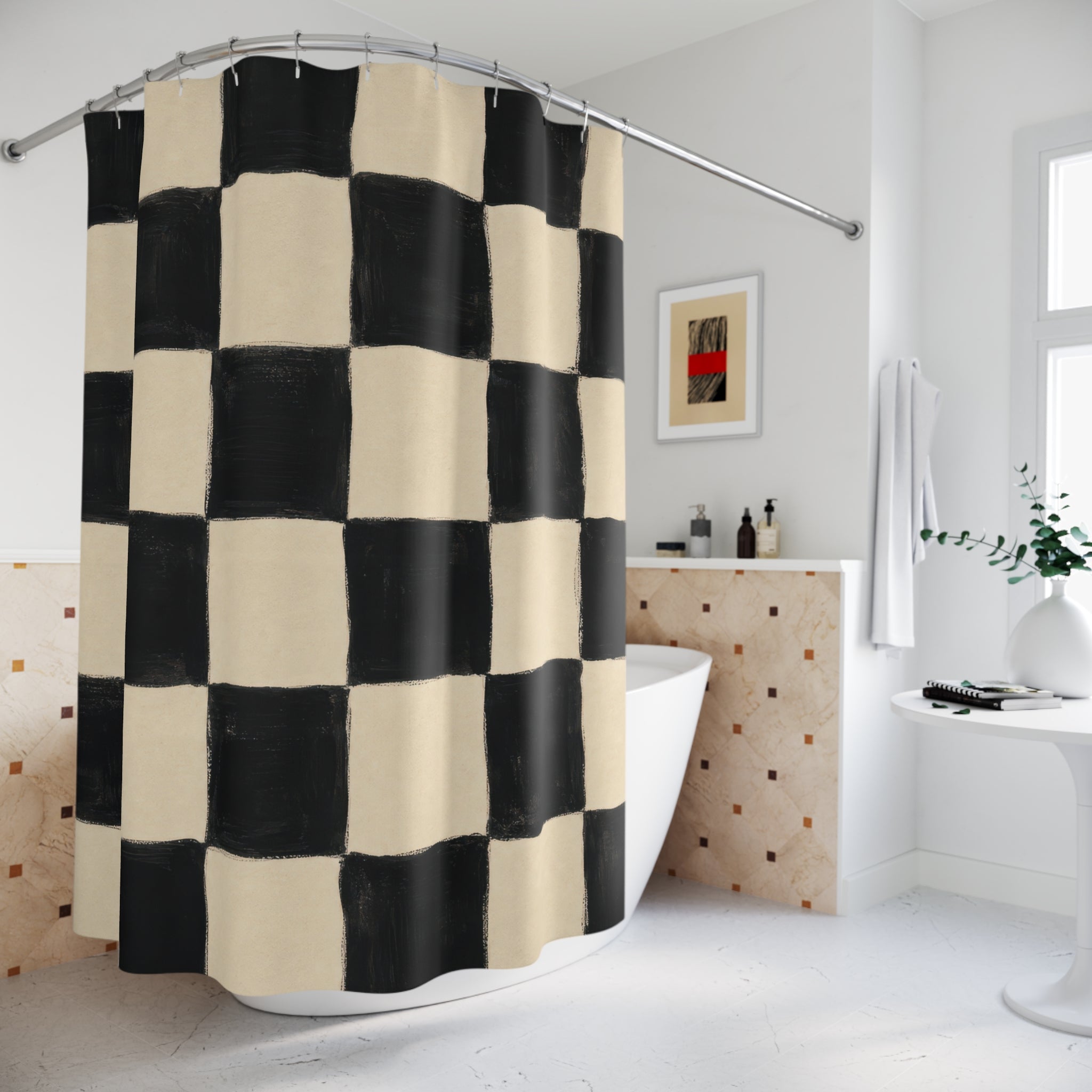 Black Cream Checkerboard Shower Curtain