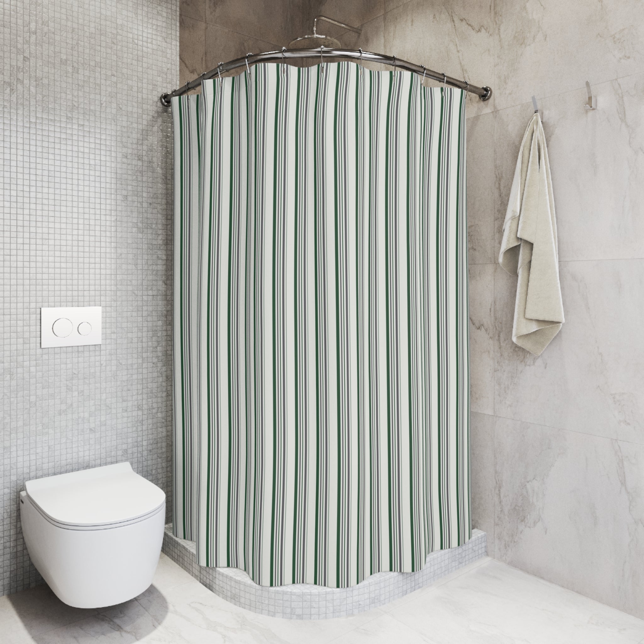 Green and Grey Stripe Shower Curtain – Sage