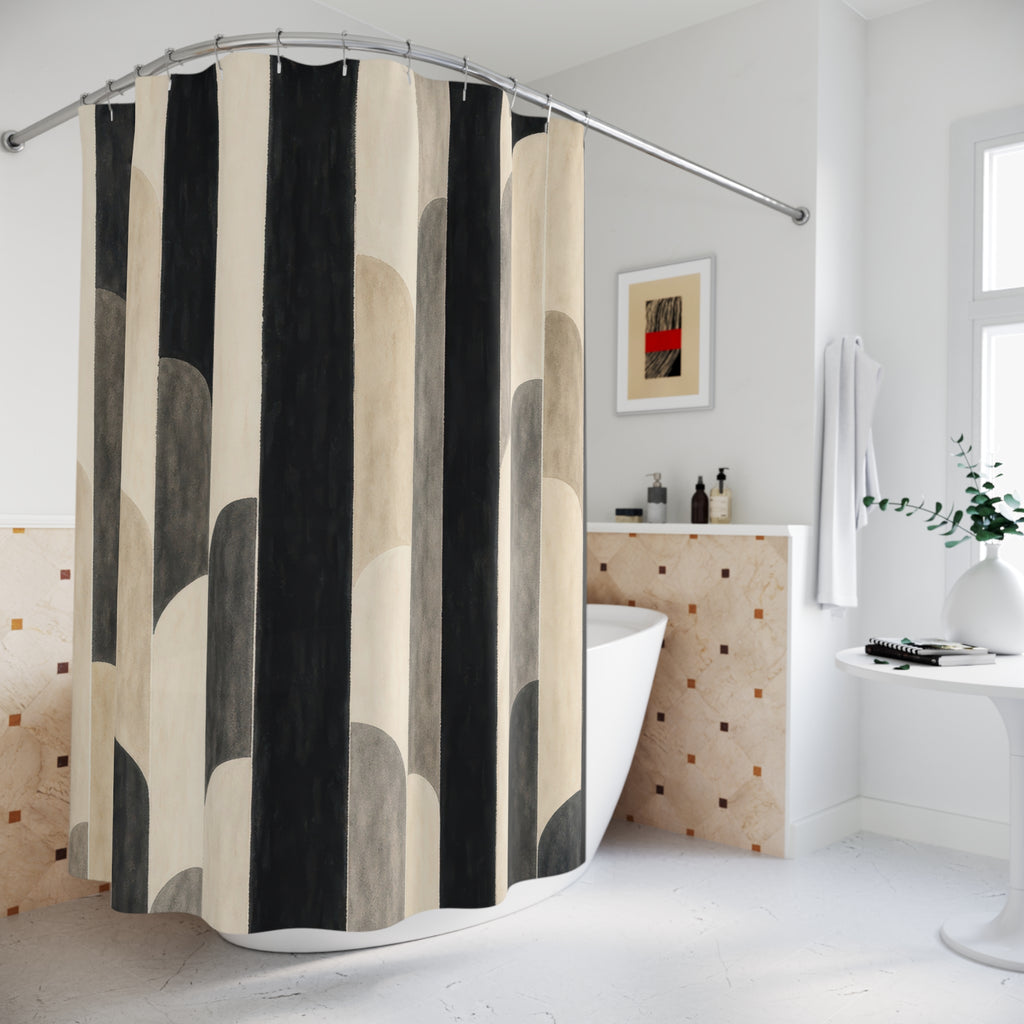 Beige Ivory Stacked Arch Stripe Shower Curtain