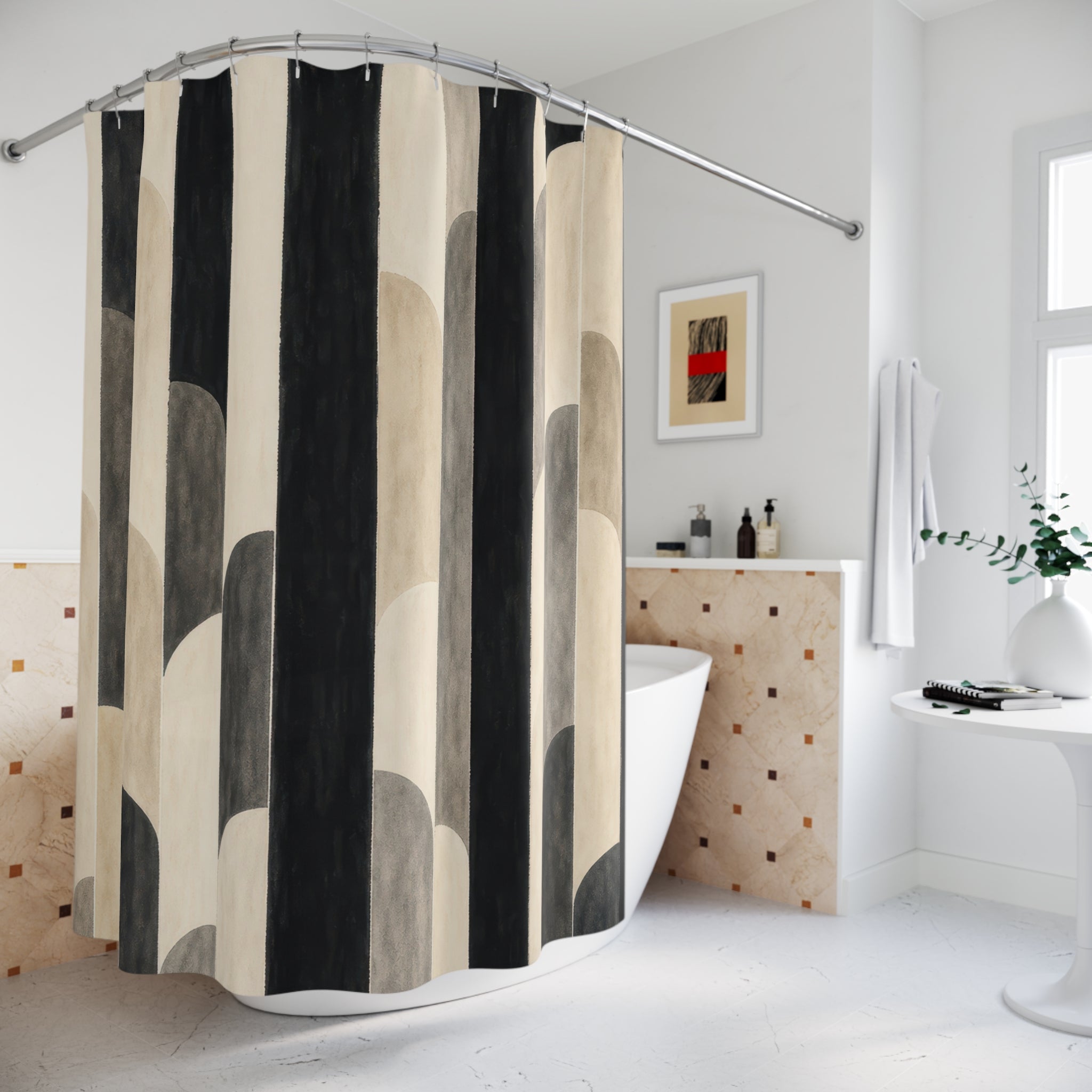 Beige Ivory Stacked Arch Stripe Shower Curtain