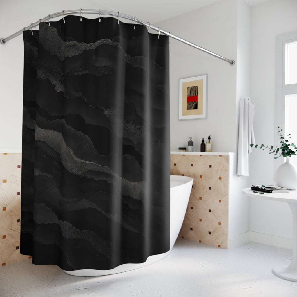 Dark Shower Curtain, Black Abstract Bath Decor, Layered Stone Pattern, Moody Guest Bathroom Decor, Charcoal Mineral Style, Stone Style Decor