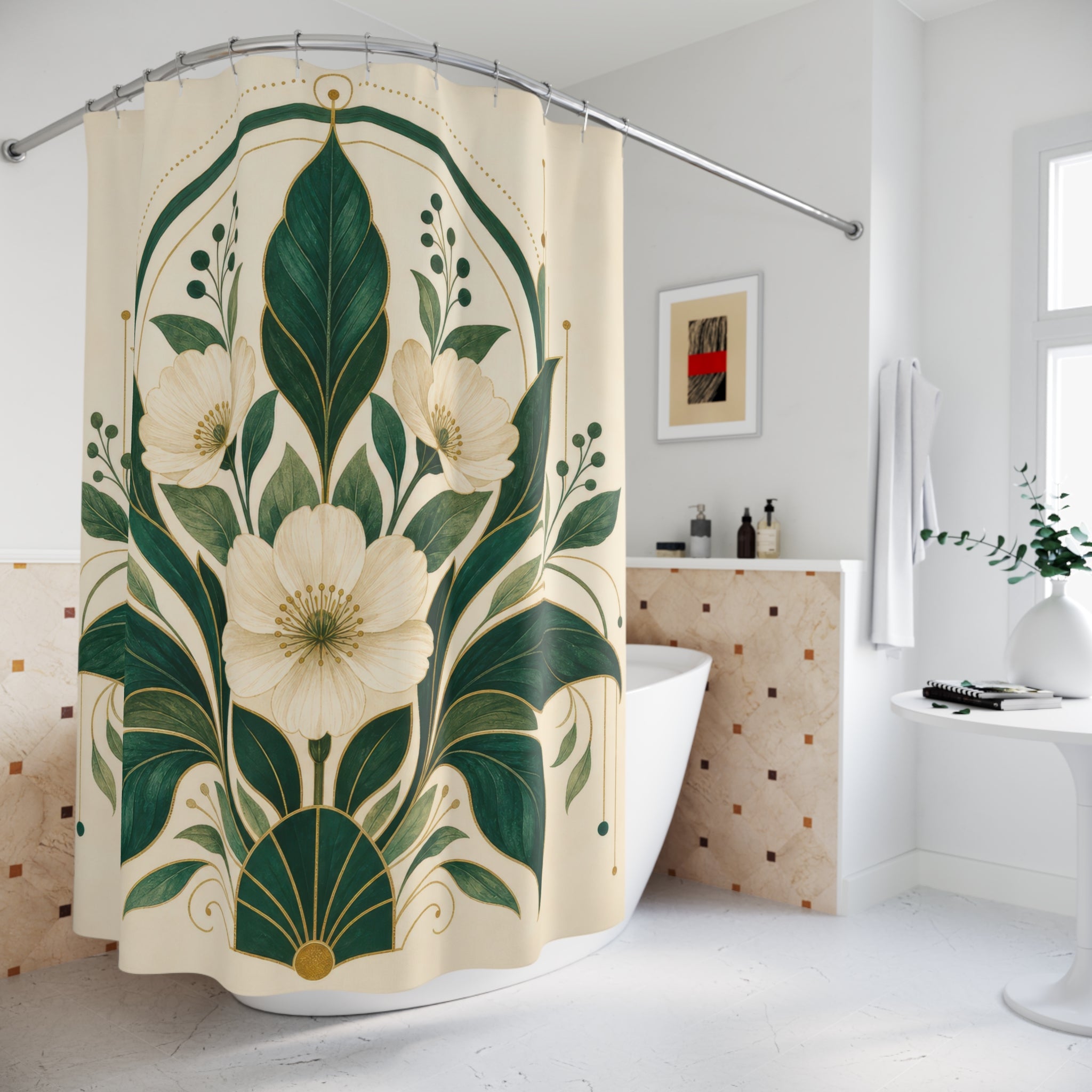 Nouveau Botanical Emerald Green Shower Curtain