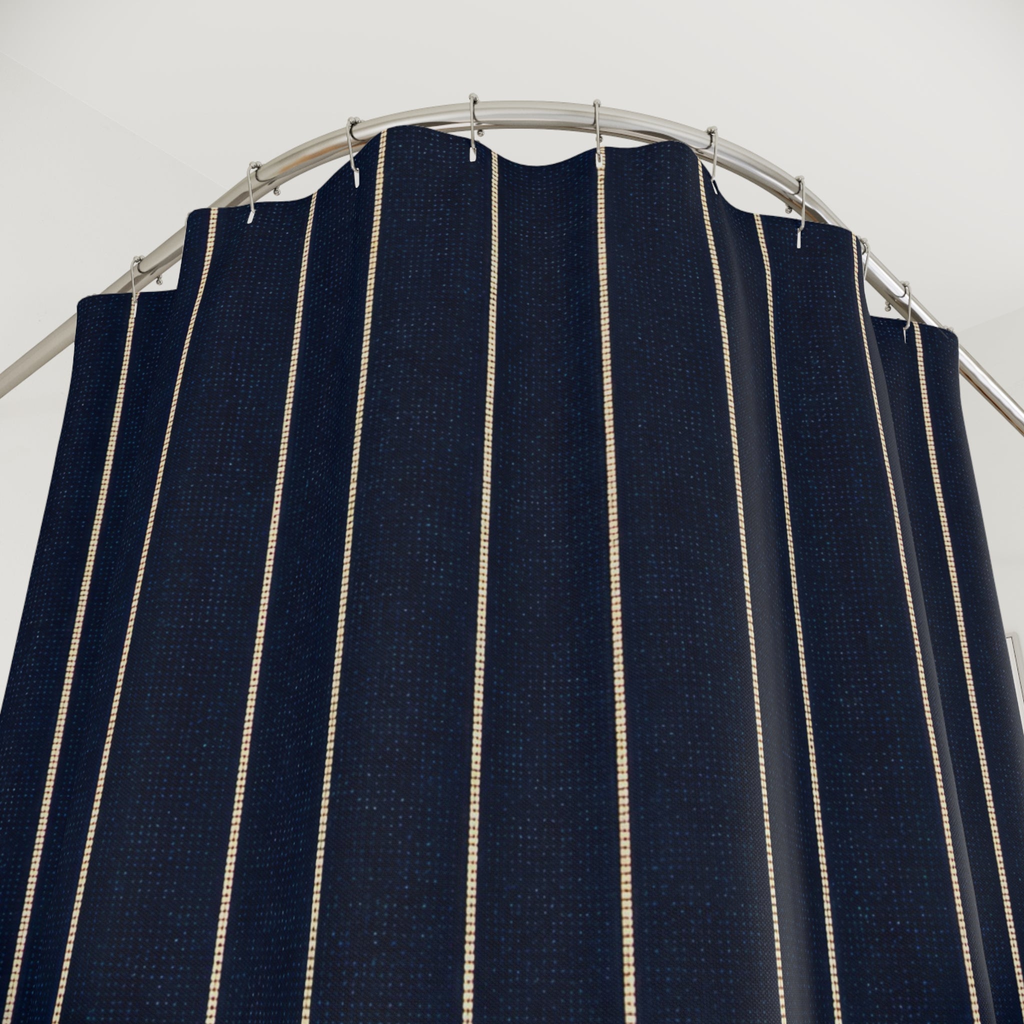 Dark Navy Blue Tan Pinstripe Shower Curtain
