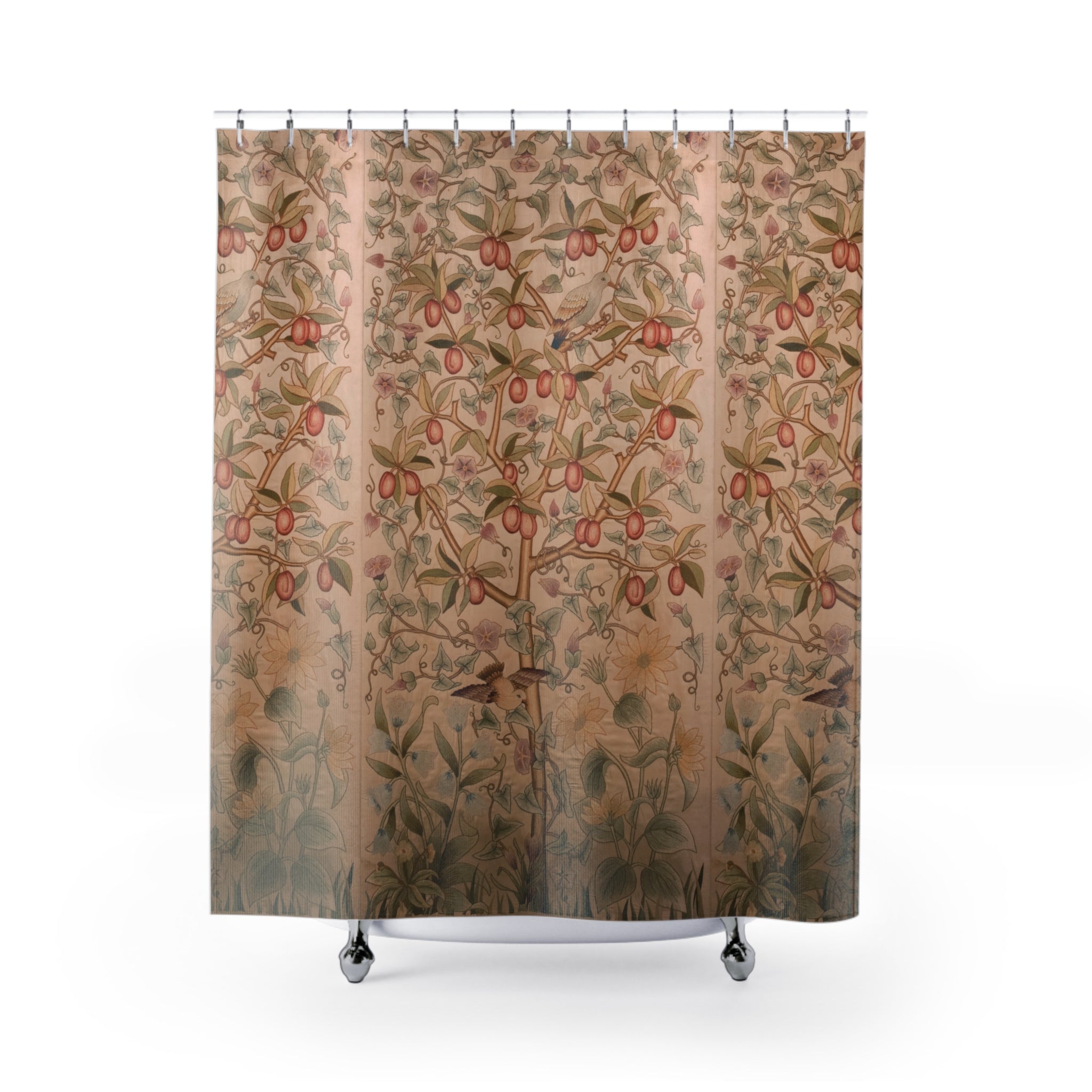 Morris Plum Tree Shower Curtain – Cream Bird Botanical
