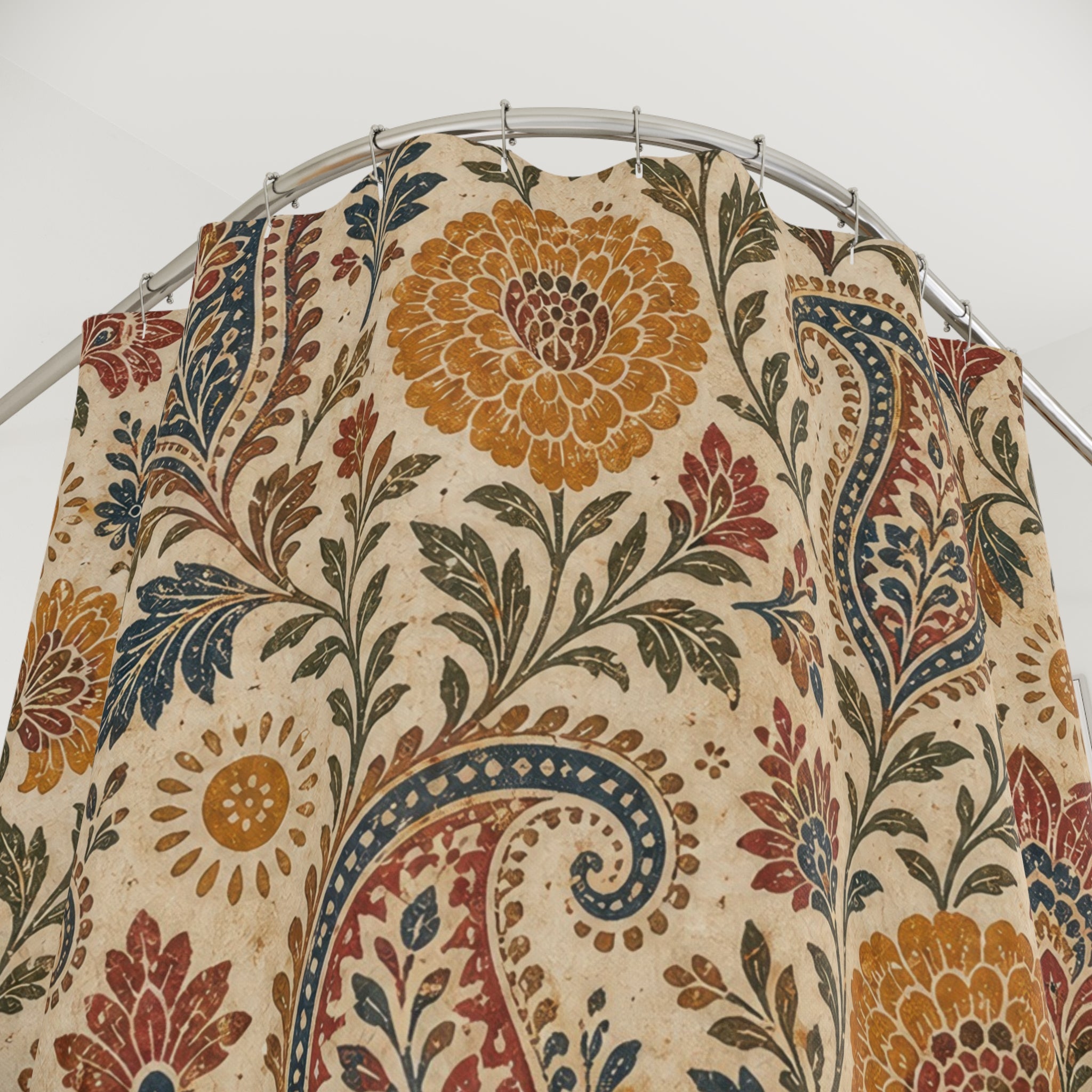 Rust Teal Paisley Shower Curtain