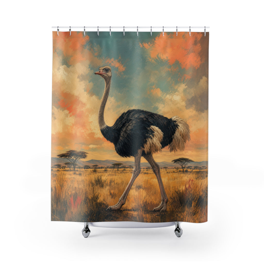 Painterly Savanna Ostrich Shower Curtain