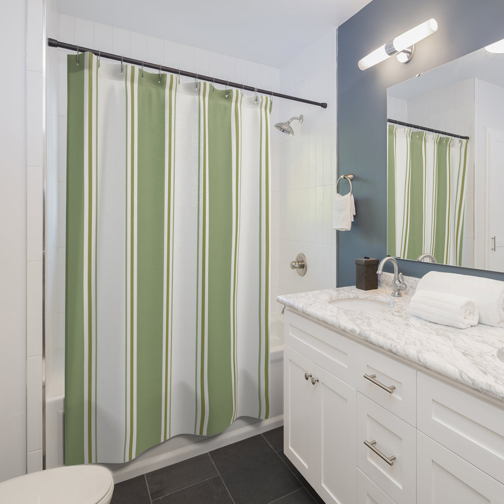 Sage Green White Panel Stripe Shower Curtain