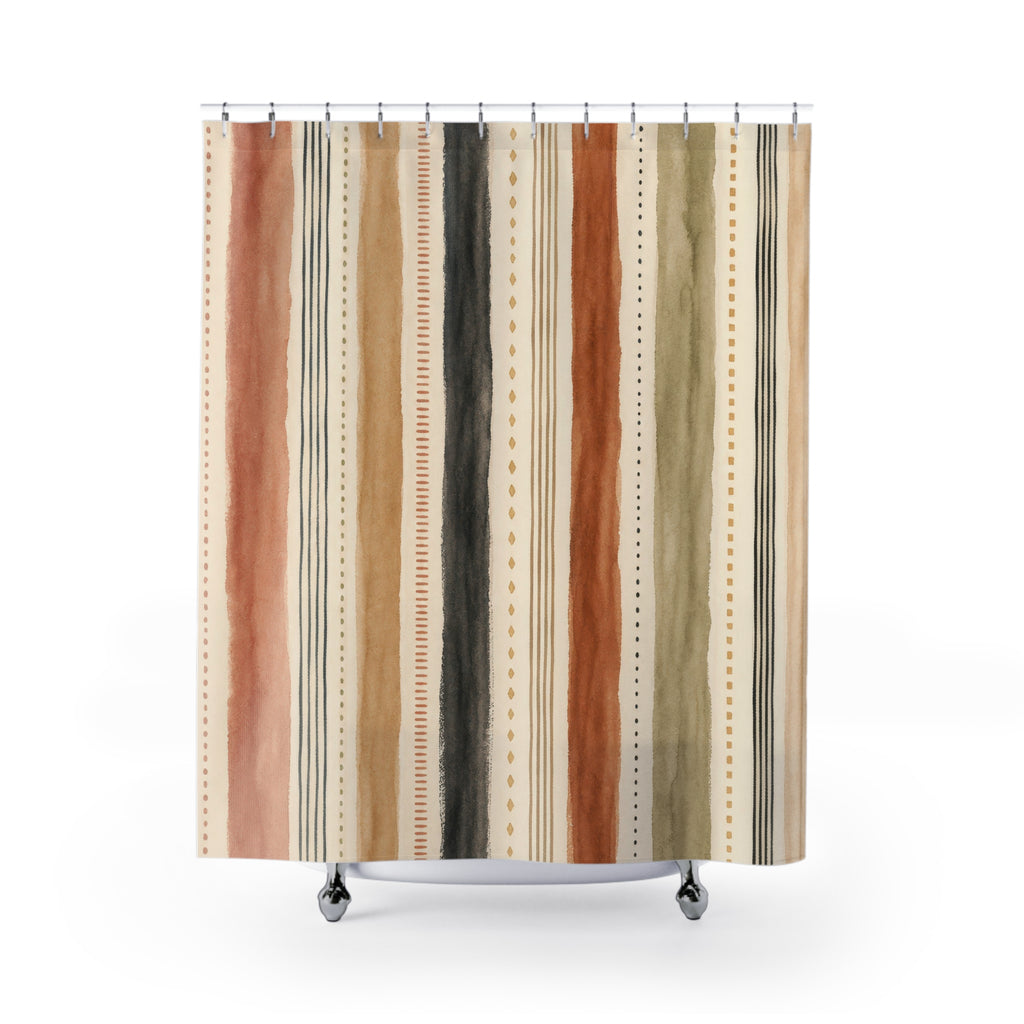 Blush Sage Beige Dotted Stripe Shower Curtain