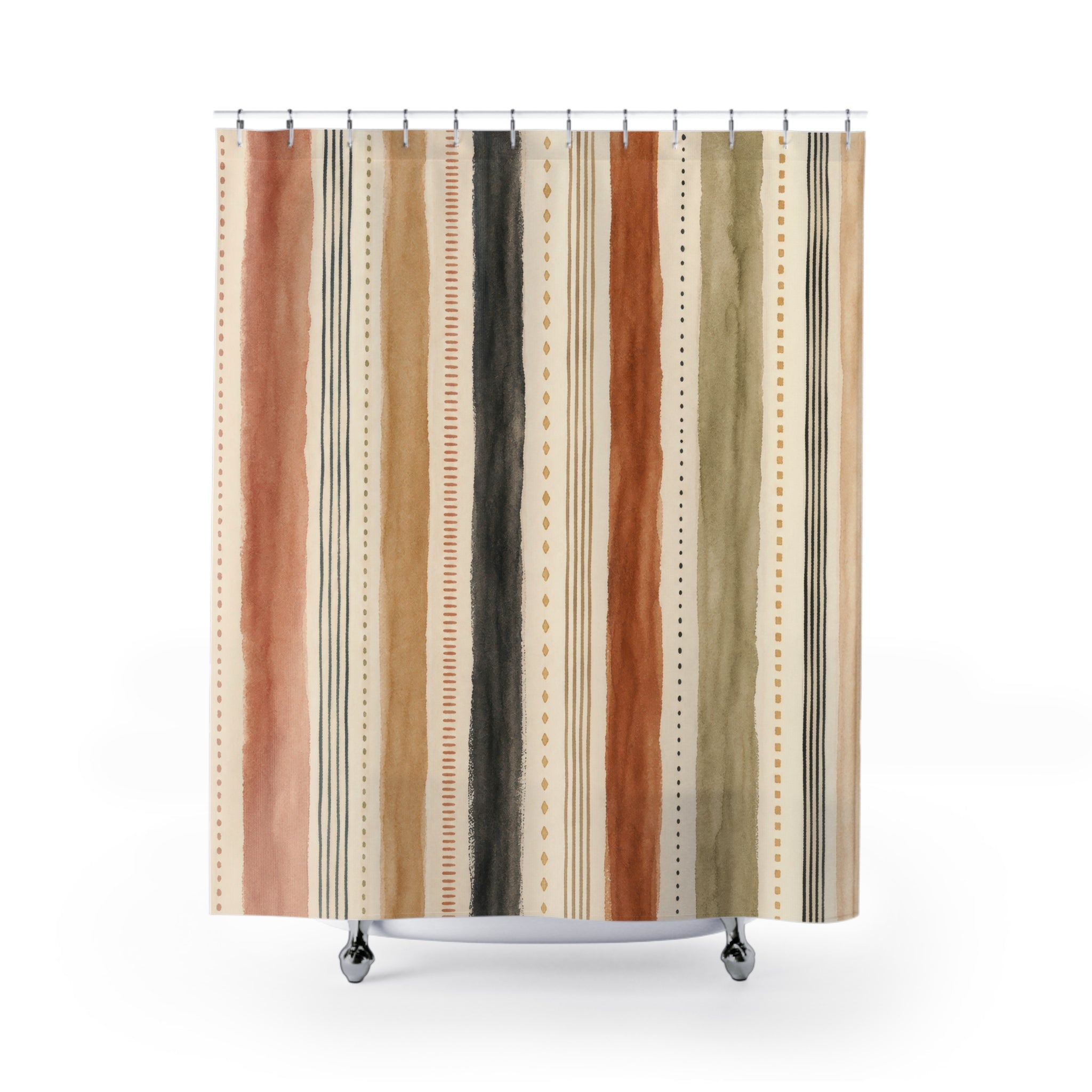 Blush Sage Beige Dotted Stripe Shower Curtain