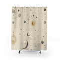 Astrology Shower Curtain, Cream Celestial Sun Moon Chart Pattern, Boho Bathroom Decor, Mystical Guest Bath Neutral Star Style