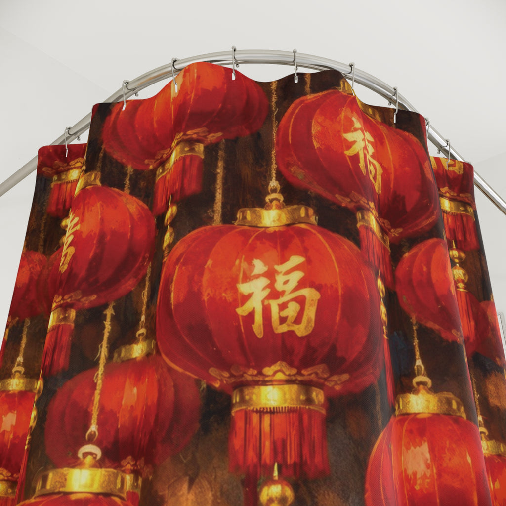 Chinoiserie Lantern Shower Curtain – Red & Gold