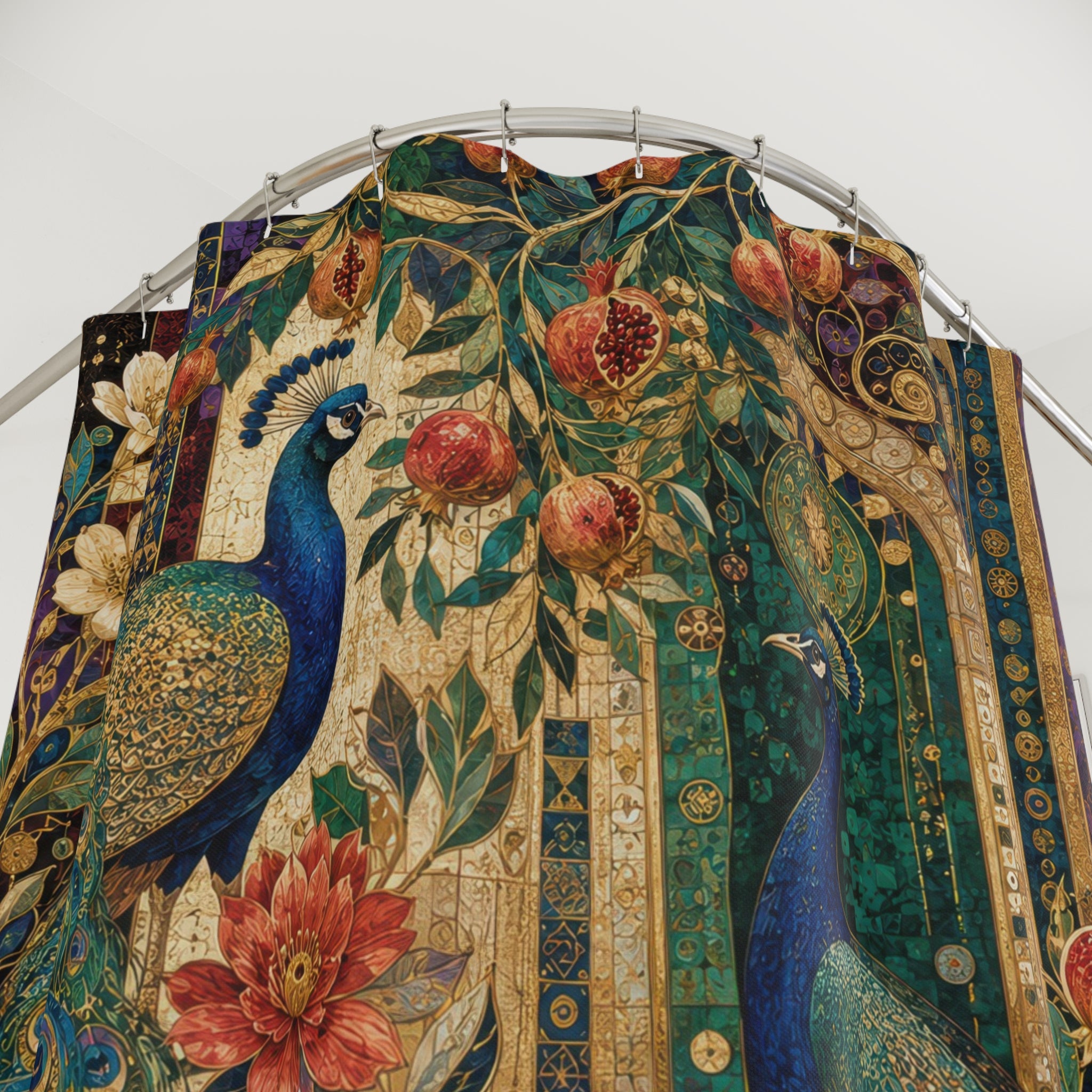 Klimt Inspired Peacock Shower Curtain: Teal Green Nouveau