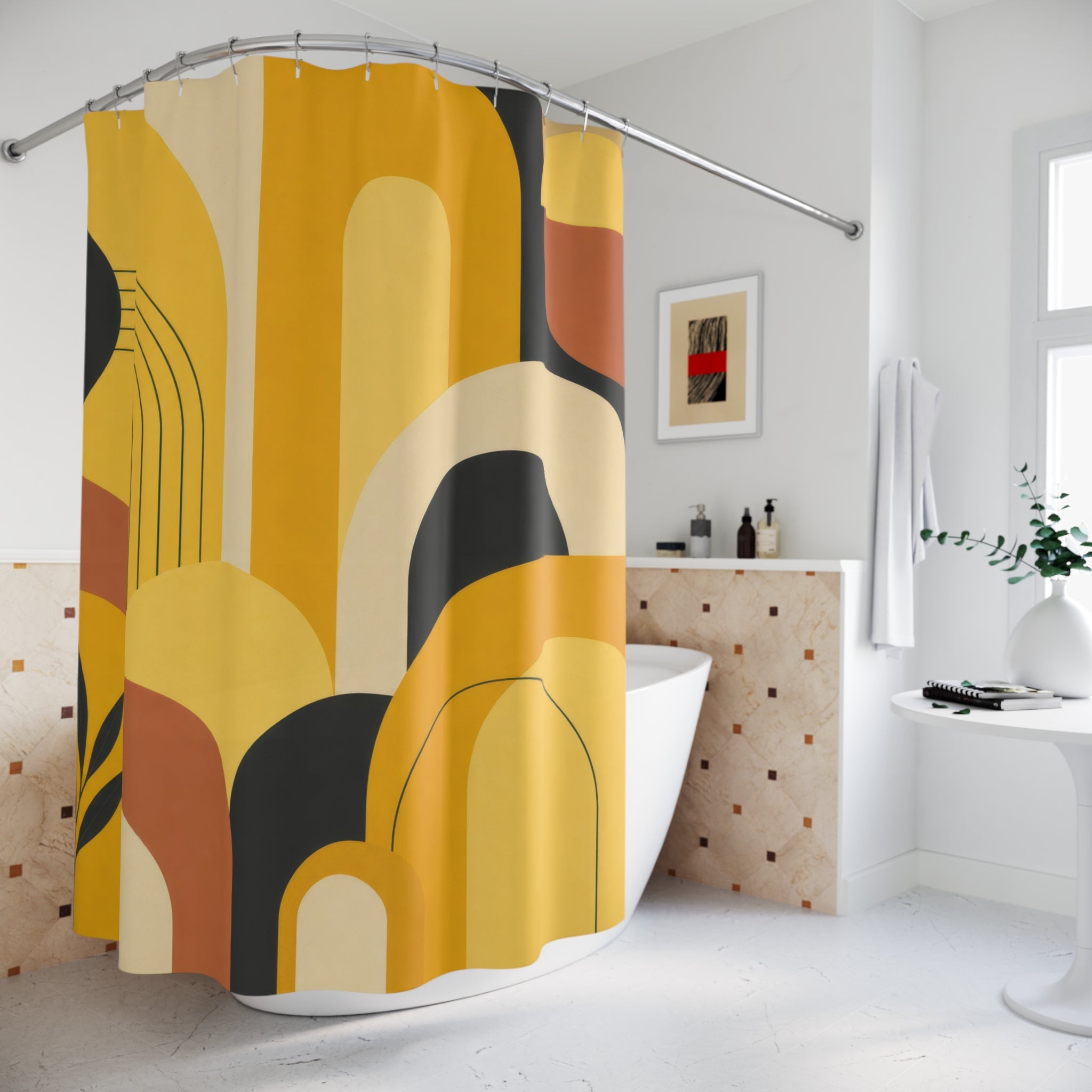 Mustard Mid Century Arches Shower Curtain