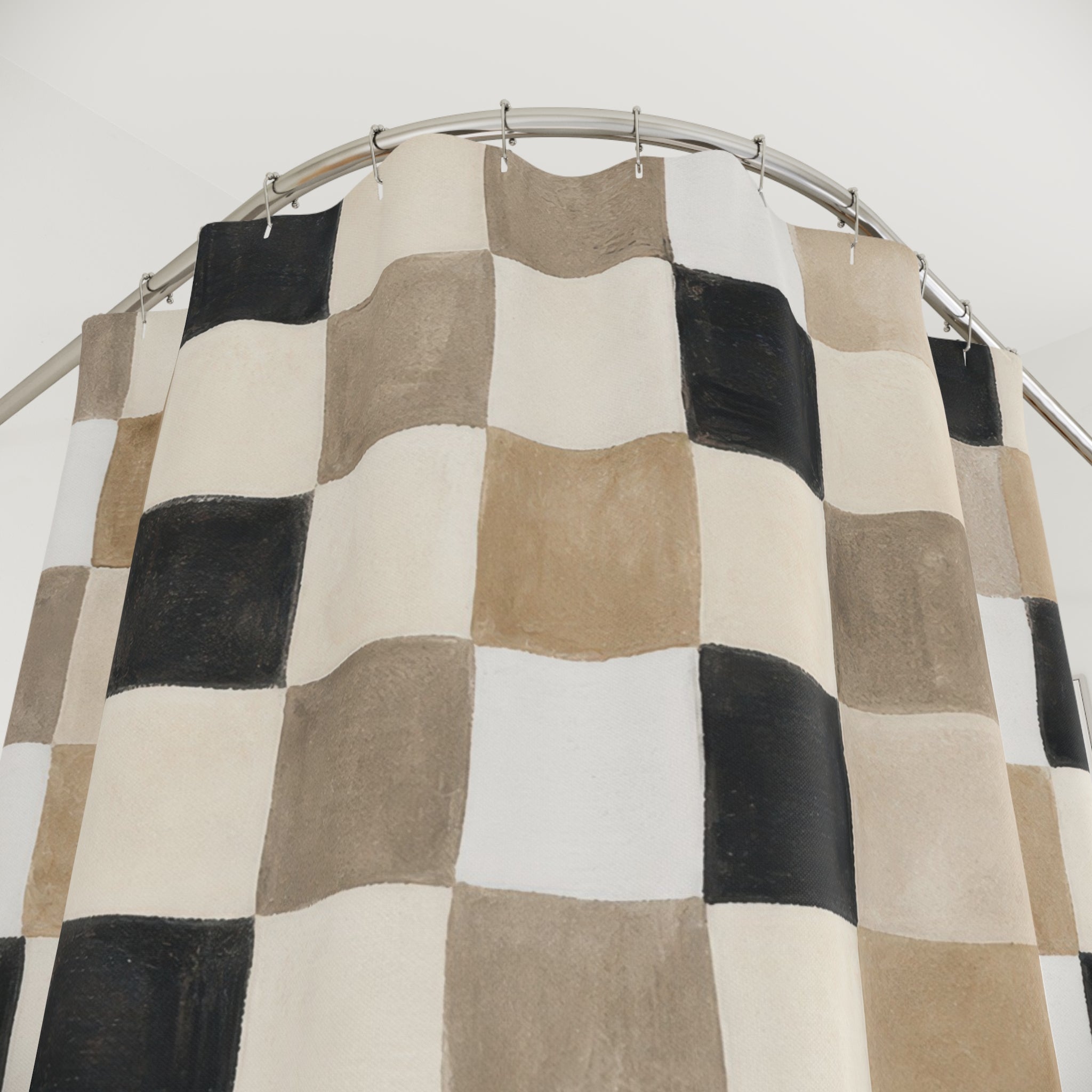Black Beige Checkerboard Shower Curtain