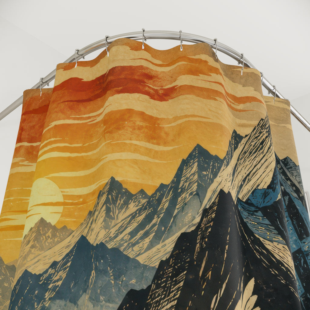 Black Ink Wash Alpine Ridge Shower Curtain