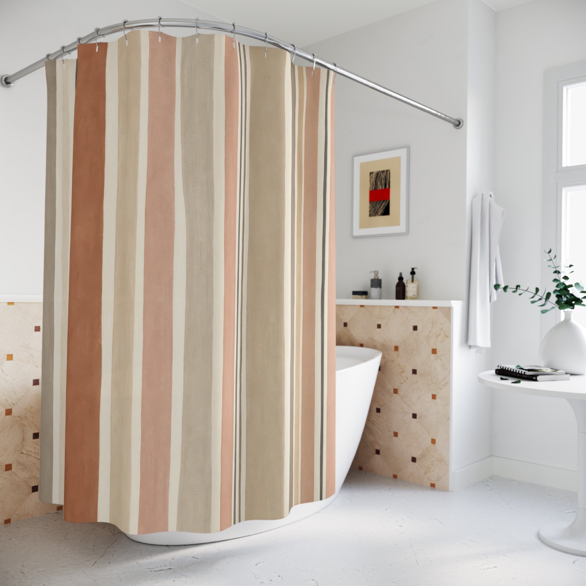 Rust Blush Vertical Stripe Shower Curtain