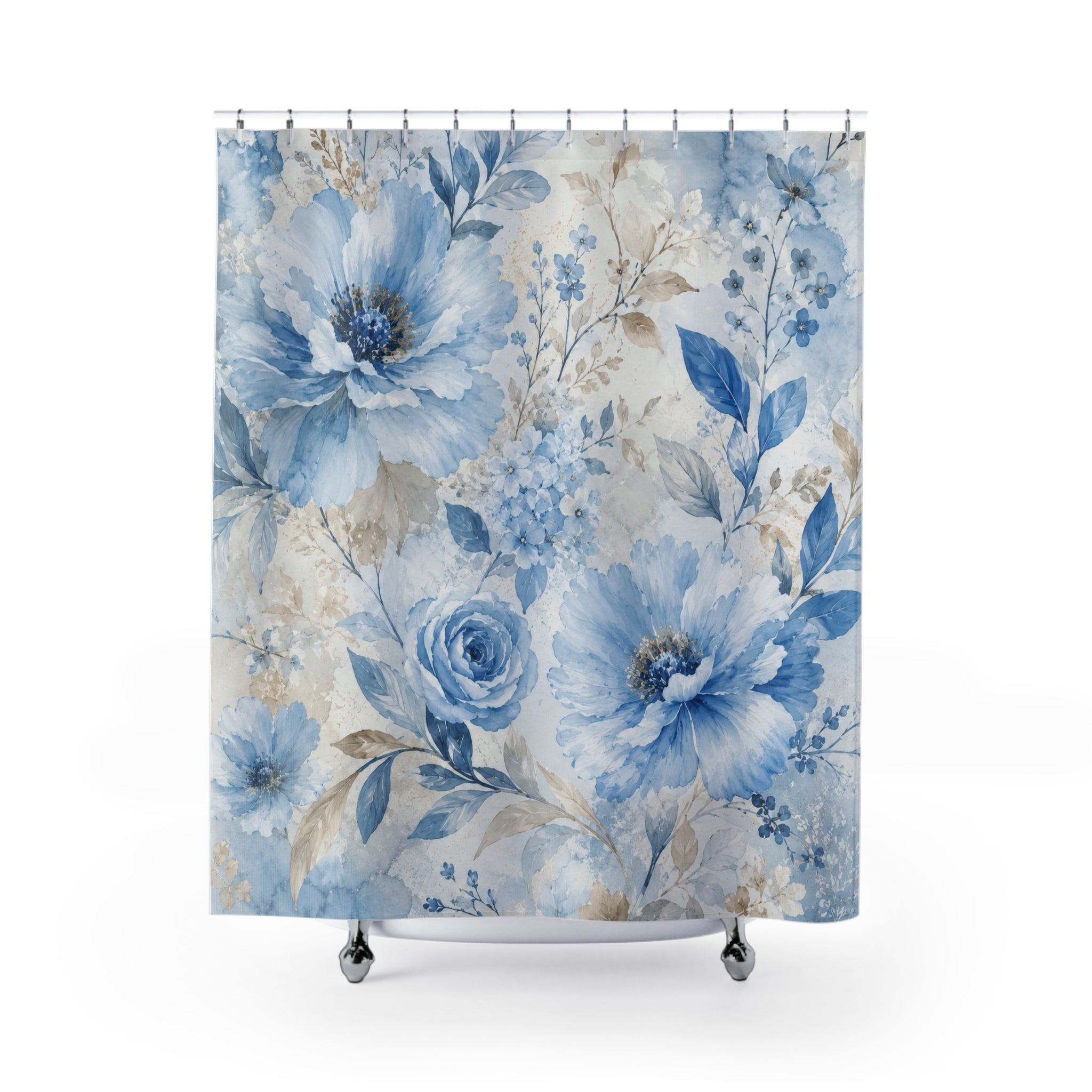 Sky Blue Floral Shower Curtain: Blue Flower Botanical