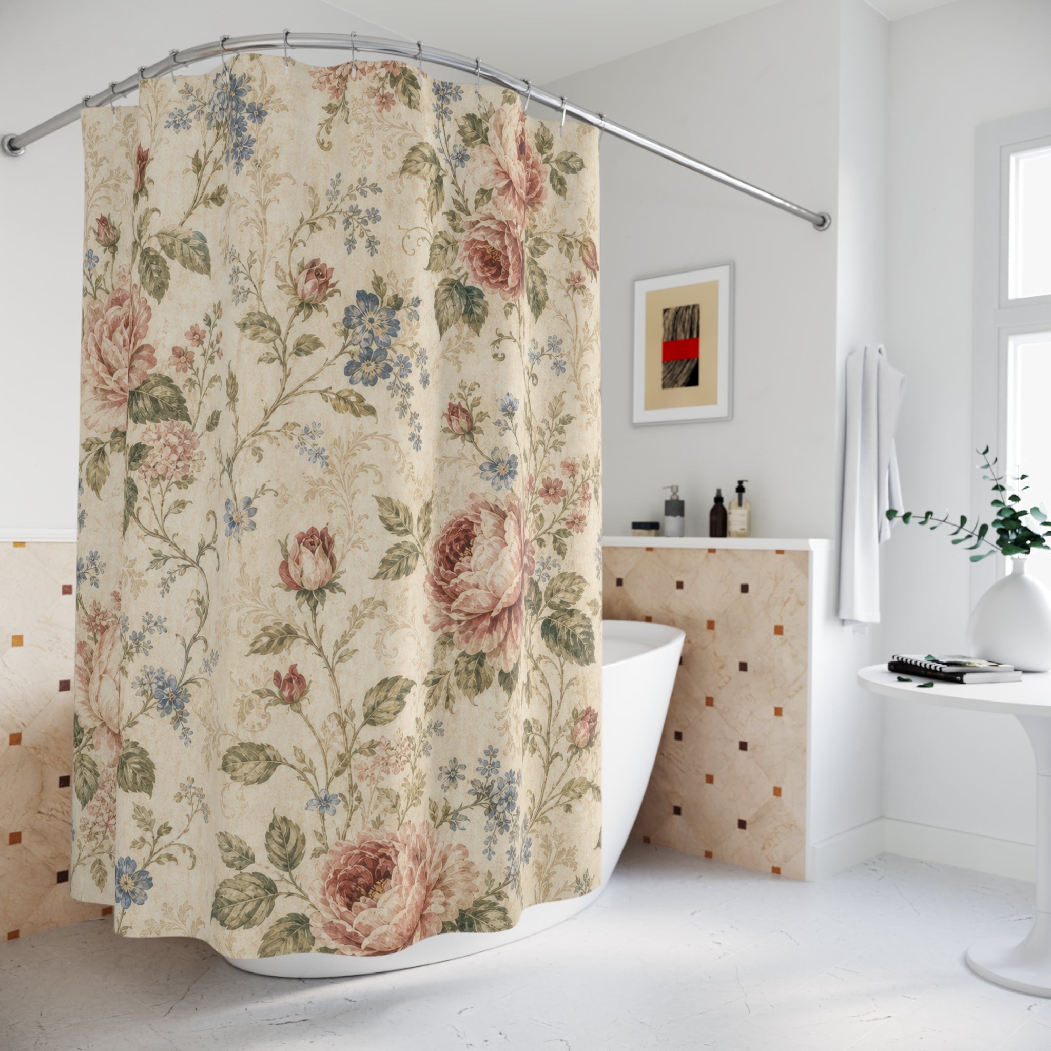Vintage Cabbage Rose Shower Curtain