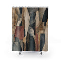 Abstract Shower Curtain, Grey Beige Architectural Blocks, Soft Pink Teal Modern Art Bath Decor, Neutral Geometric Guest Bathroom, Soft Bath