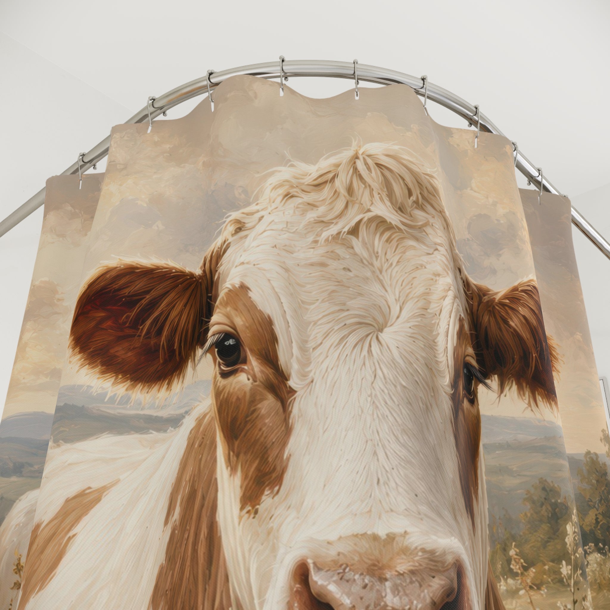 Cow Shower Curtain: Brown White Farmhouse Animal