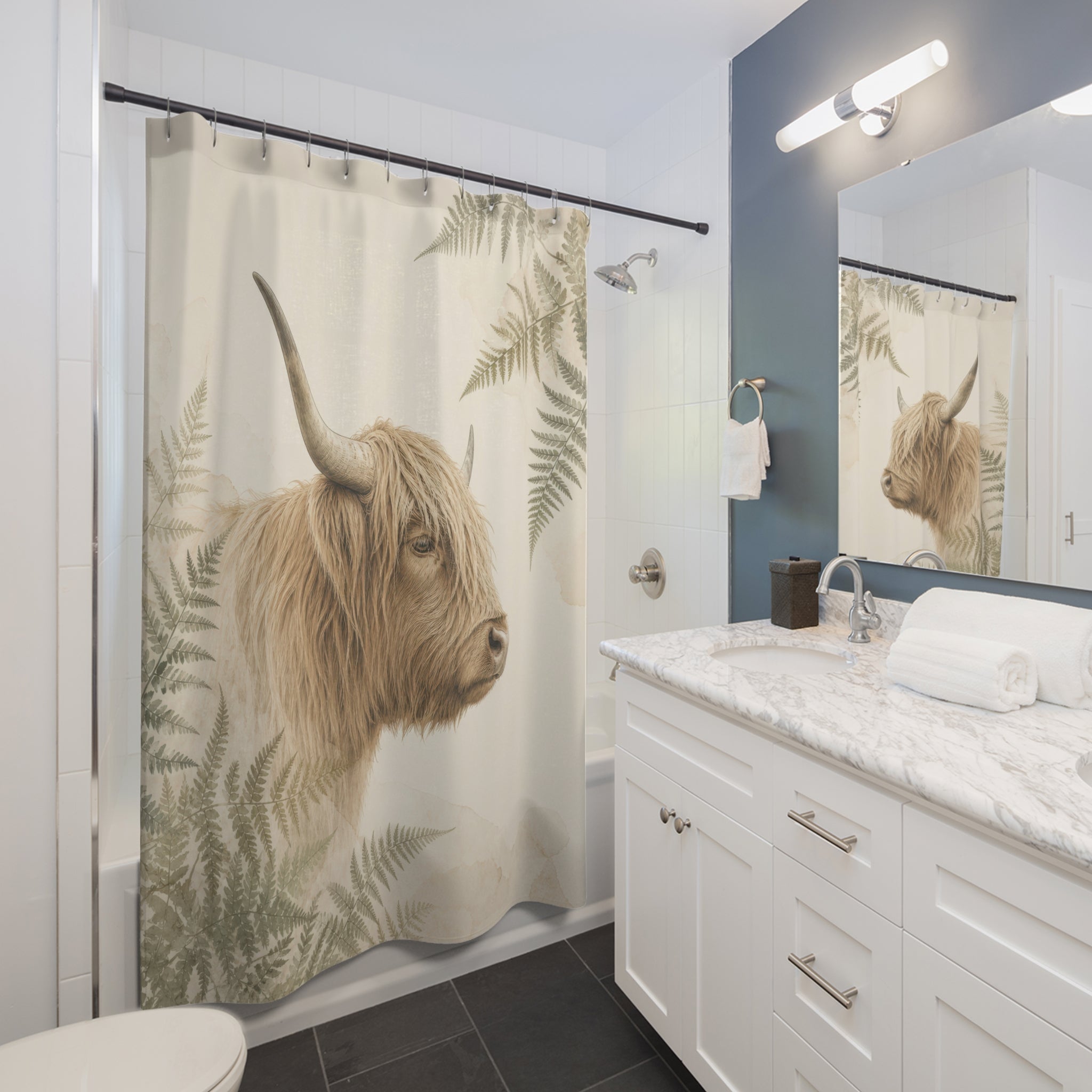 Sage Fern Highland Cow Shower Curtain