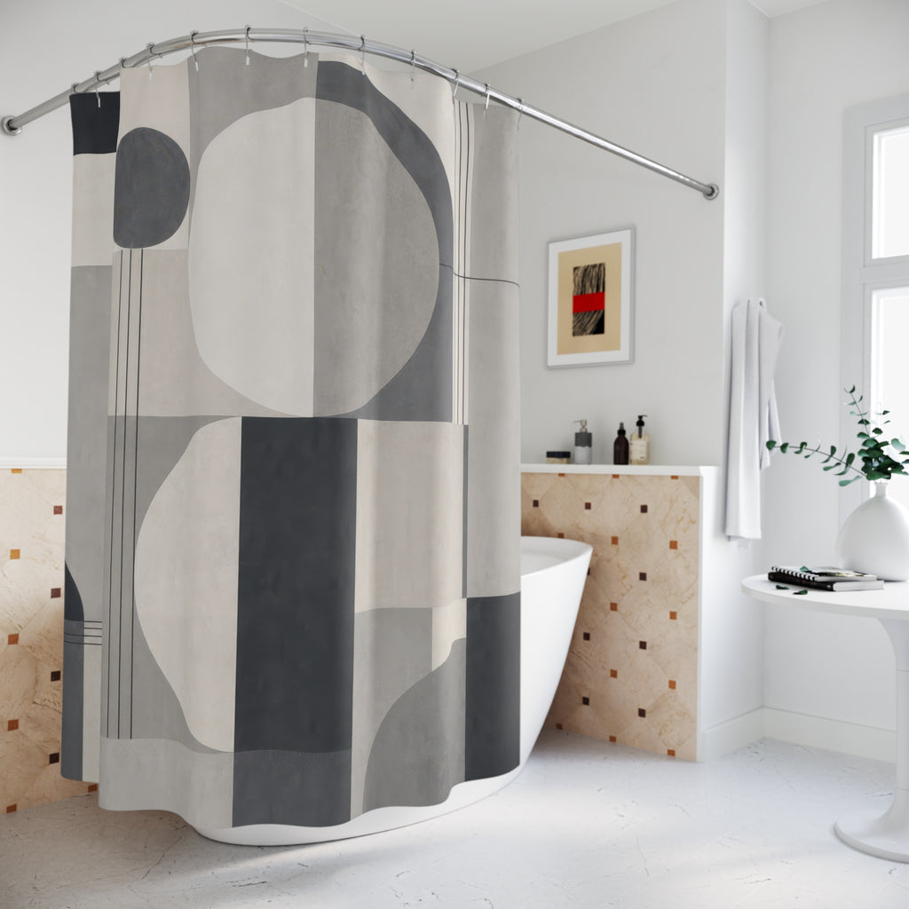 Grey Mid Century Geometric Shower Curtain