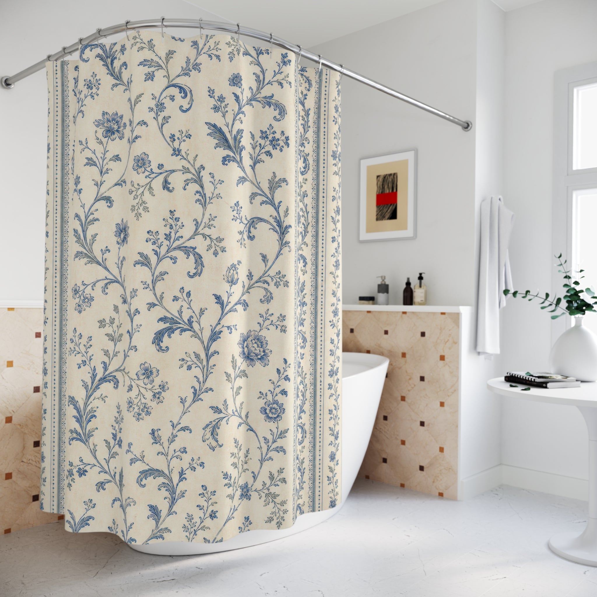 French Country Vine Blue Shower Curtain
