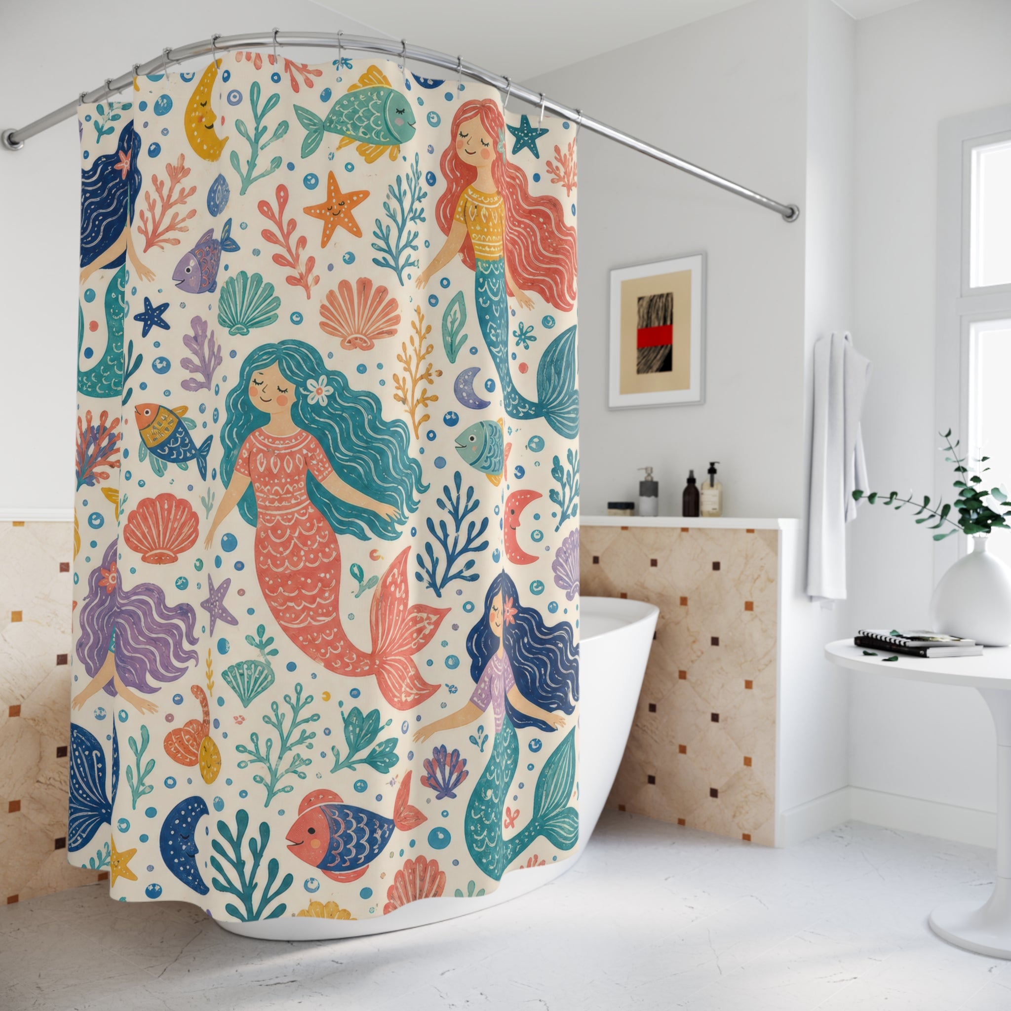 Colorful Ocean Repeat Shower Curtain
