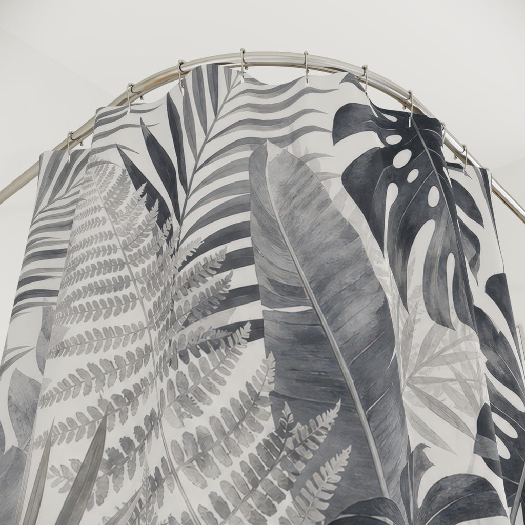 Gray Palm Leaf Tropical Shower Curtain