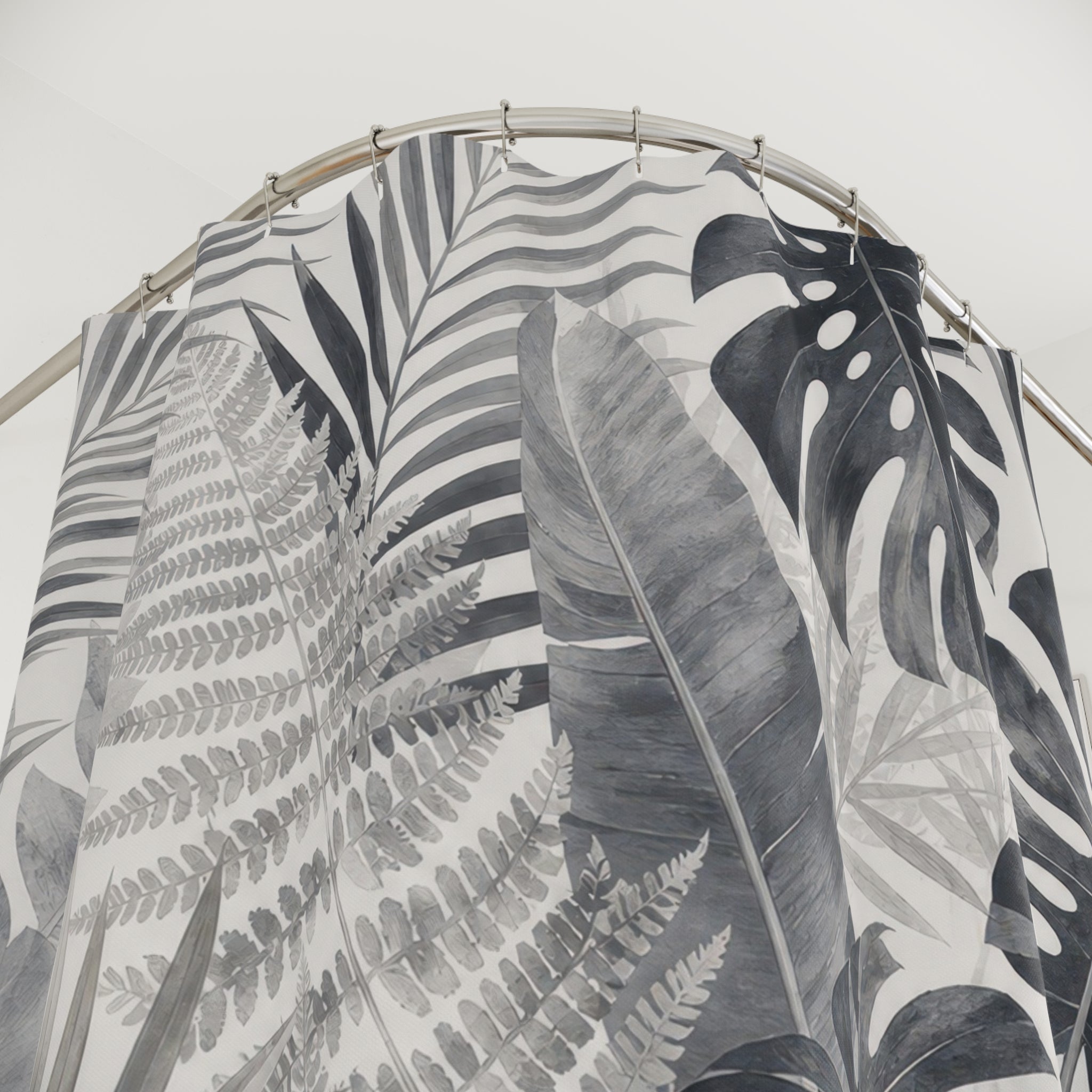 Gray Palm Leaf Tropical Shower Curtain