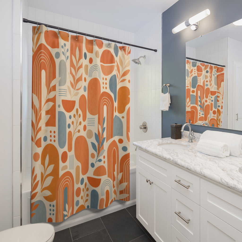 Orange Mid Century Terracotta Shower Curtain