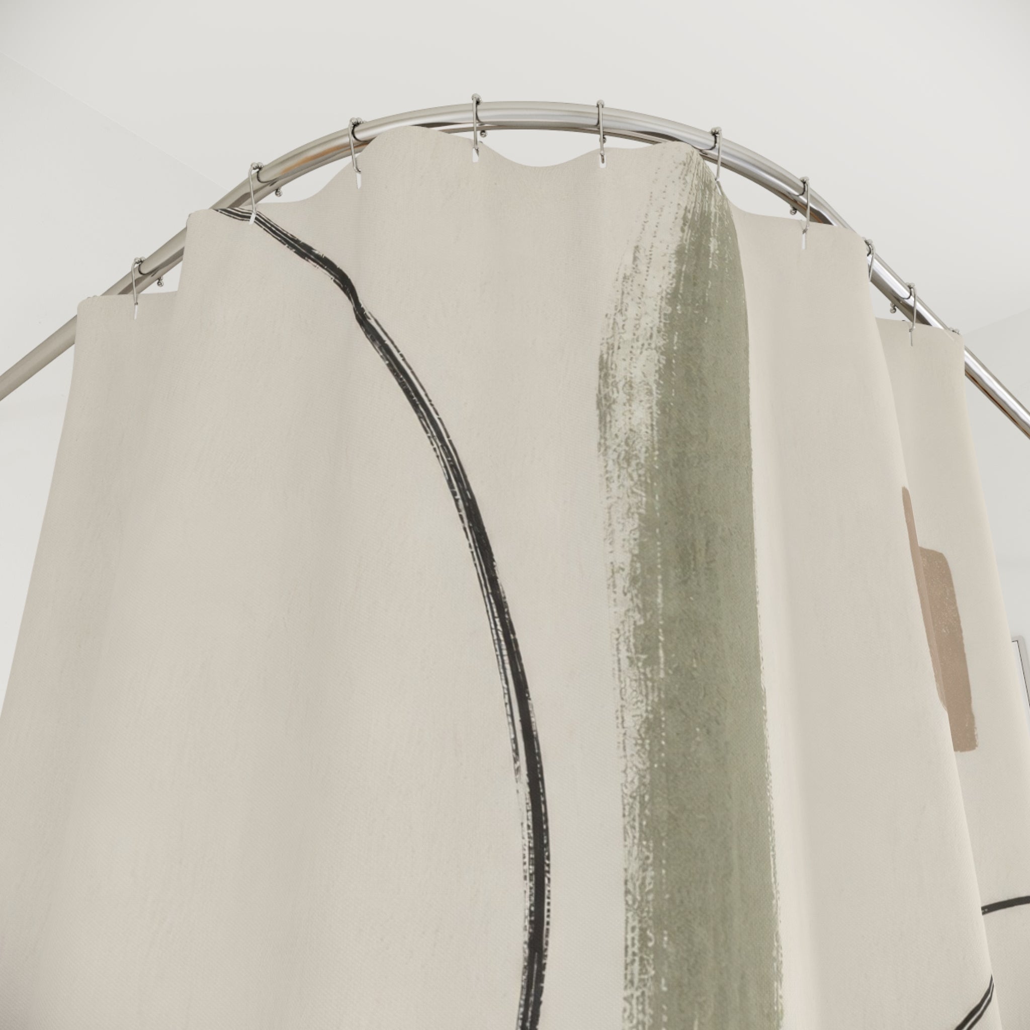 Beige Black Abstract Line Art Shower Curtain