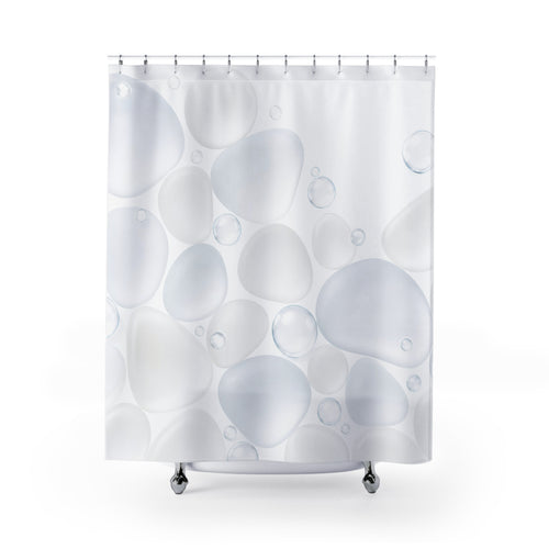 Abstract Pebble White shower curtain with full front view